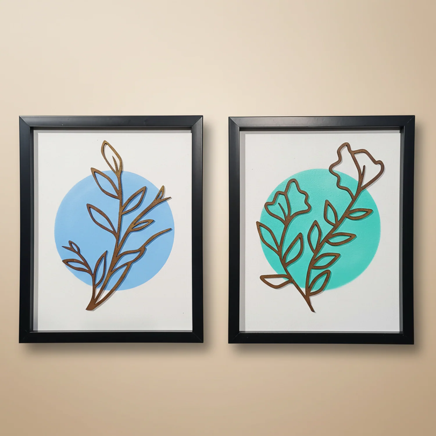Minimalist Botanical Line Art Wall Frames | Modern Leaf Outline Wall Decor Set of 2 - Image 2