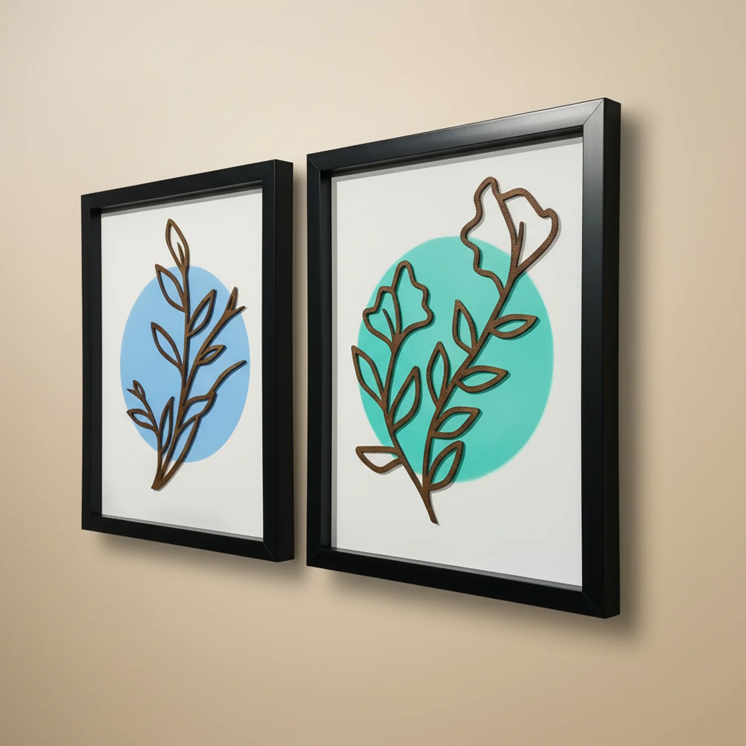 Minimalist Botanical Line Art Wall Frames | Modern Leaf Outline Wall Decor Set of 2 - Image 3