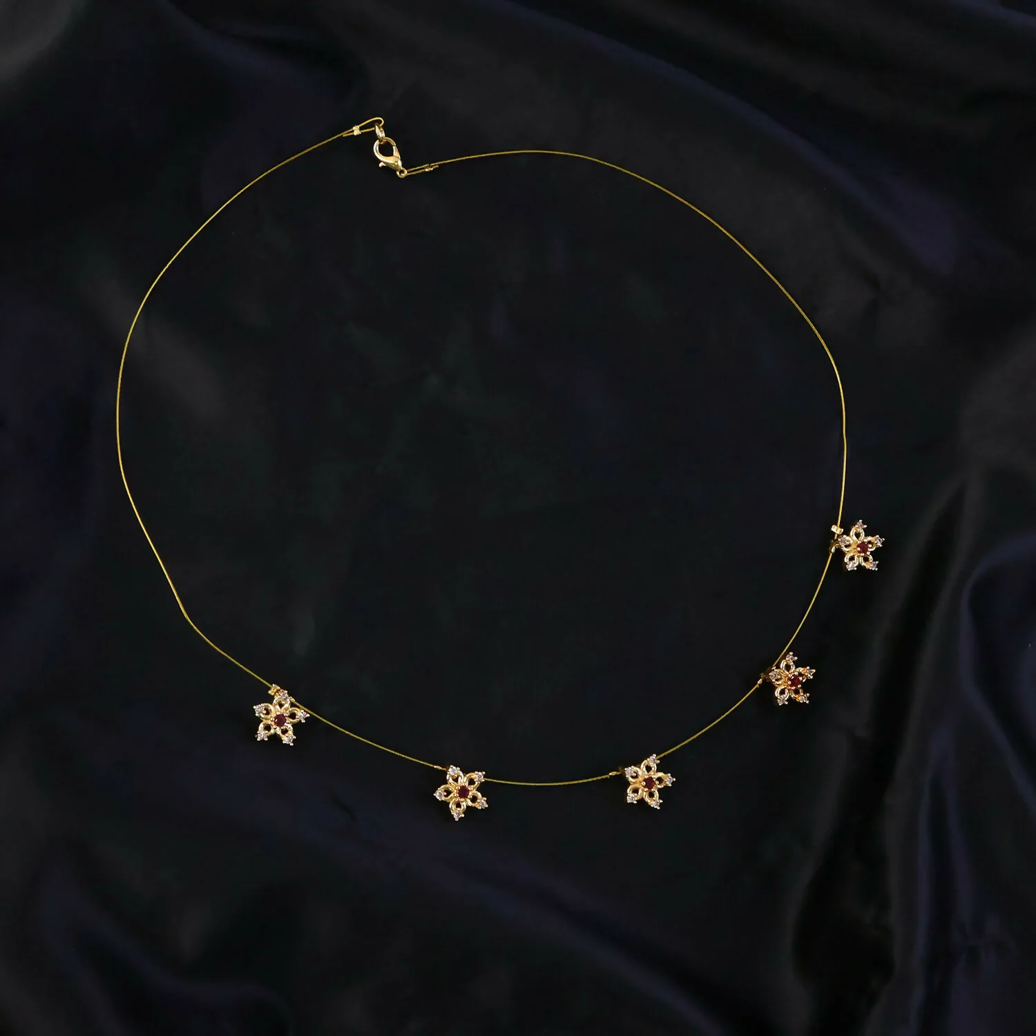 Minimalist Gold Chain with Floral Star Design Red White Stone Elegant Necklace - Image 5