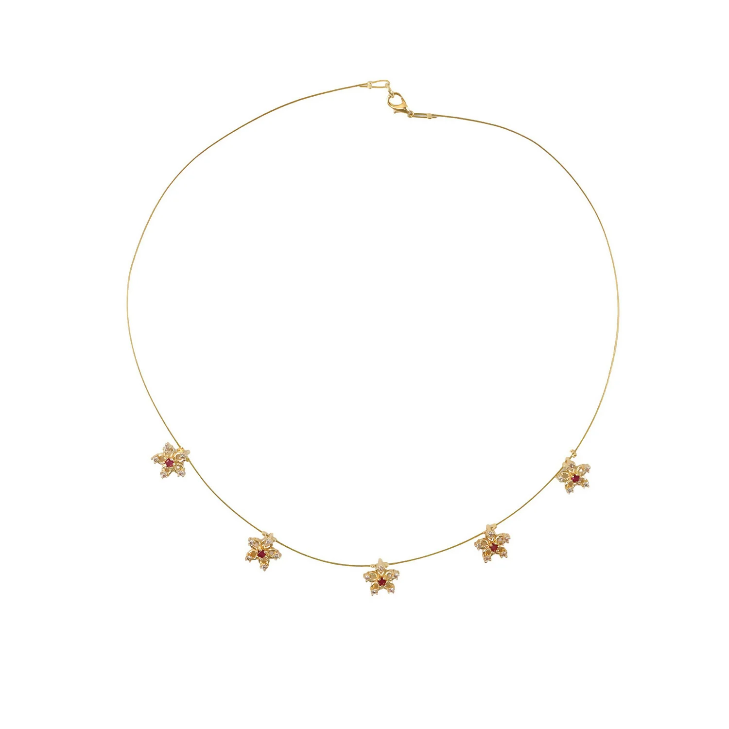 Minimalist Gold Chain with Floral Star Design Red White Stone Elegant Necklace - Image 6