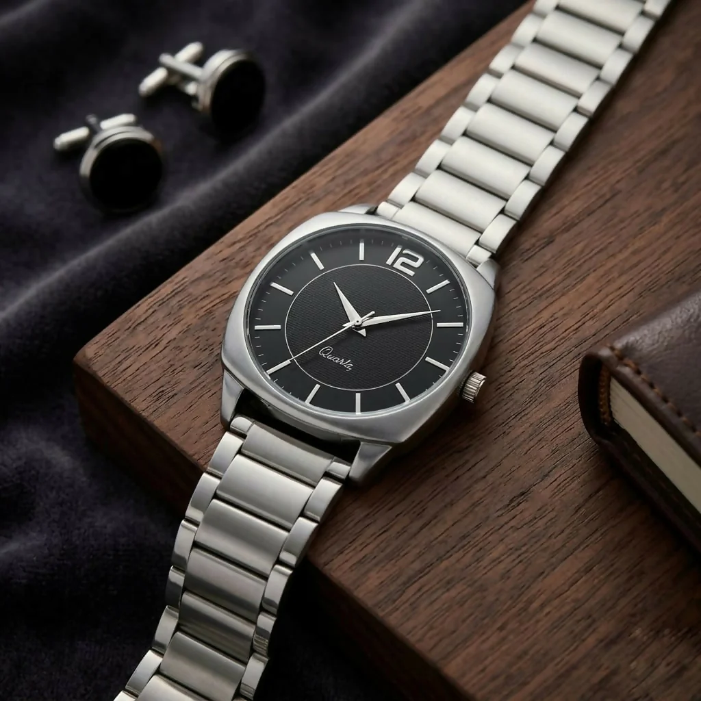 Minimalist Quartz Watch with Square Dial and Metal Strap for Men - Image 2
