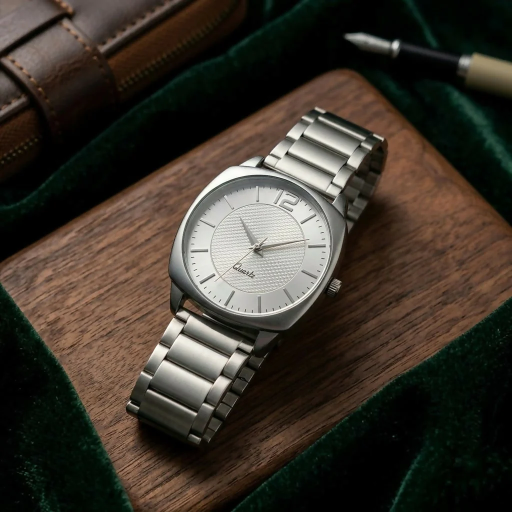 Minimalist Quartz Watch with Square Dial and Metal Strap for Men - Image 3