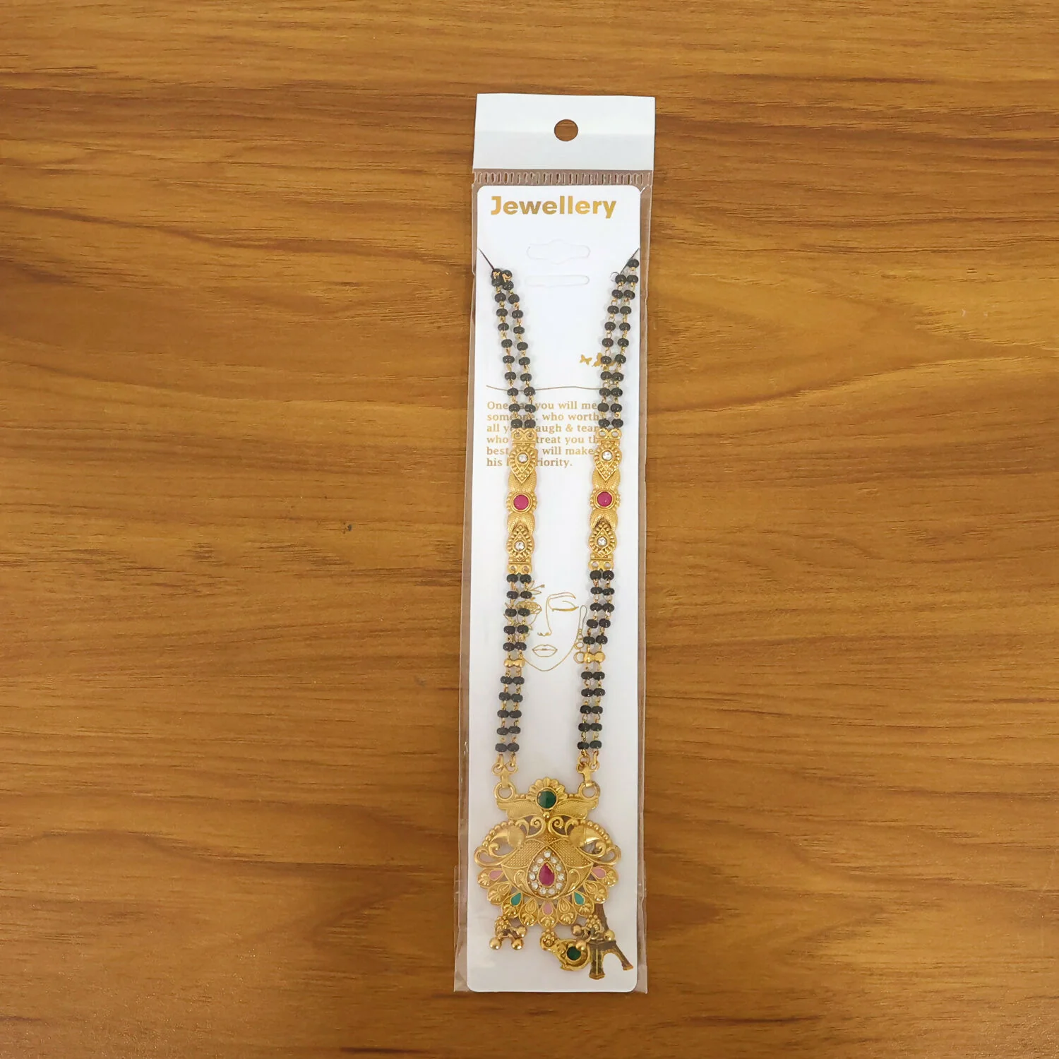 Mirrored Twin Peacock Pendant with Pastel Drop Long Double Strand Mangalsutra - Image 6
