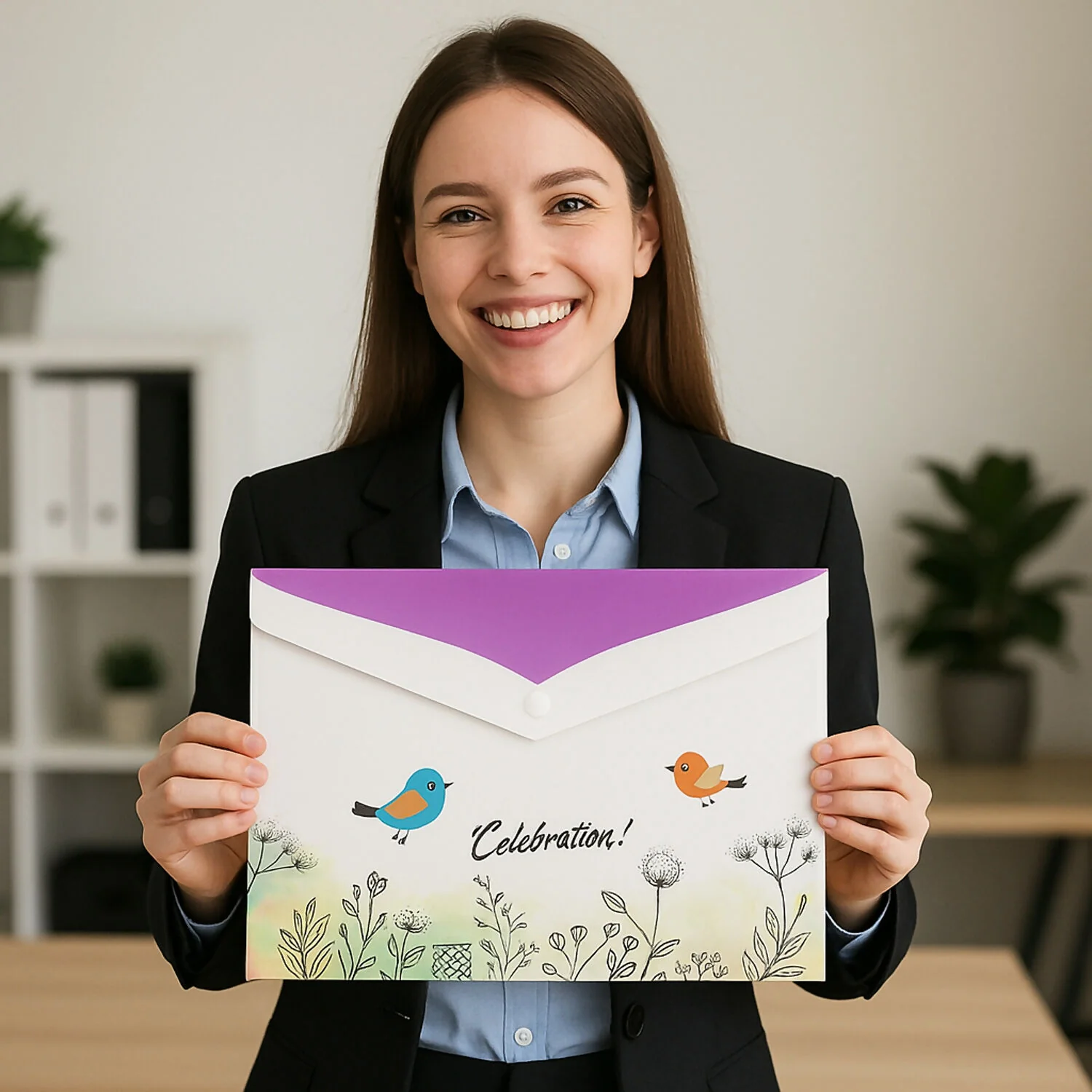 Mix Design A4 Printed Document Folder with Decorative Button Closure (1 Pc) - Image 3