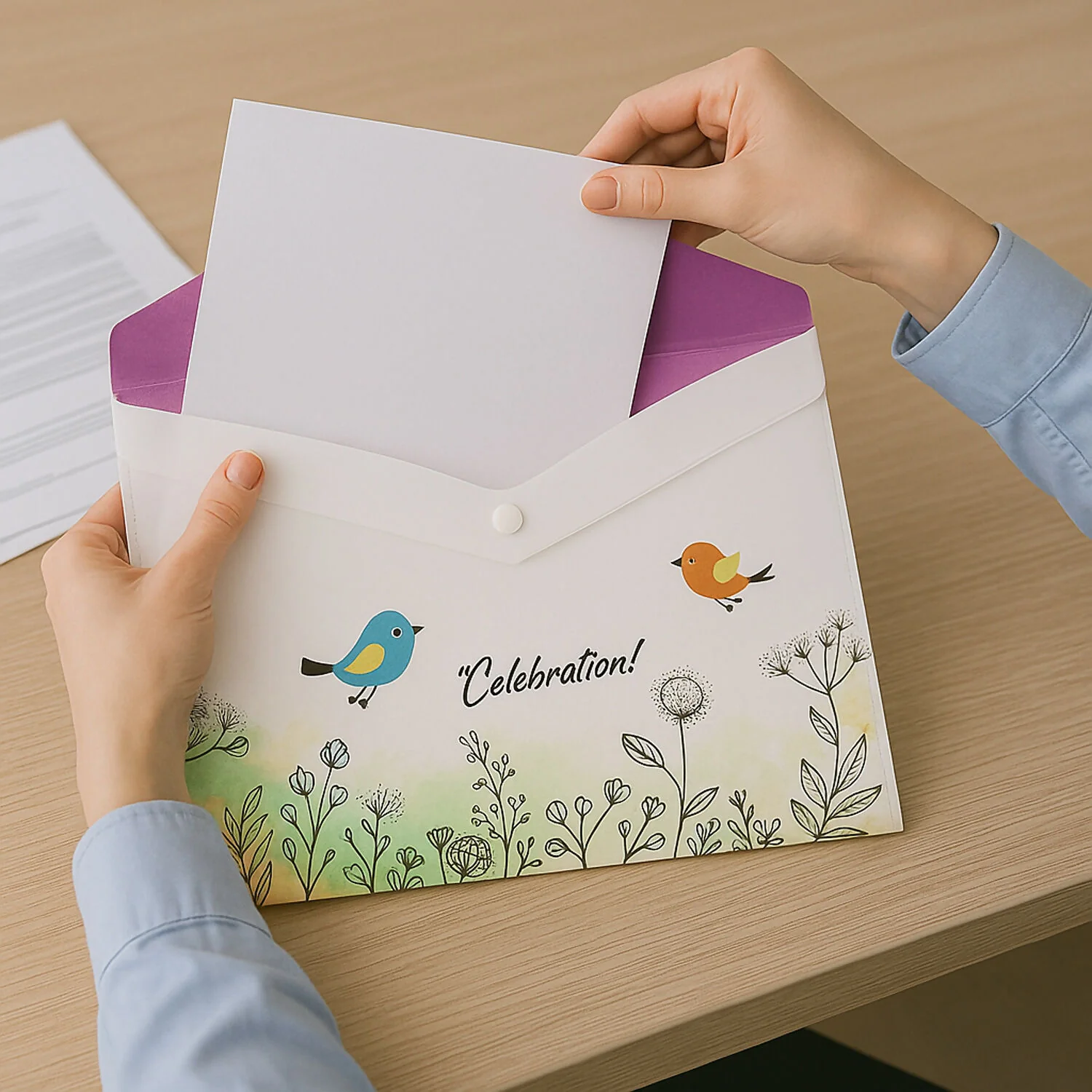 Mix Design A4 Printed Document Folder with Decorative Button Closure (1 Pc) - Image 4