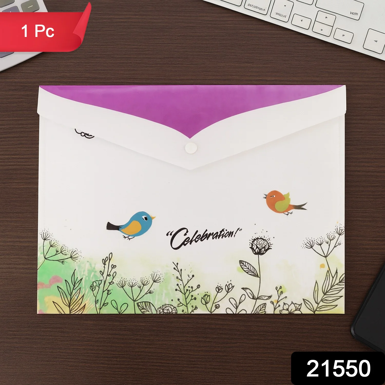Mix Design A4 Printed Document Folder with Decorative Button Closure (1 Pc) - Image 2