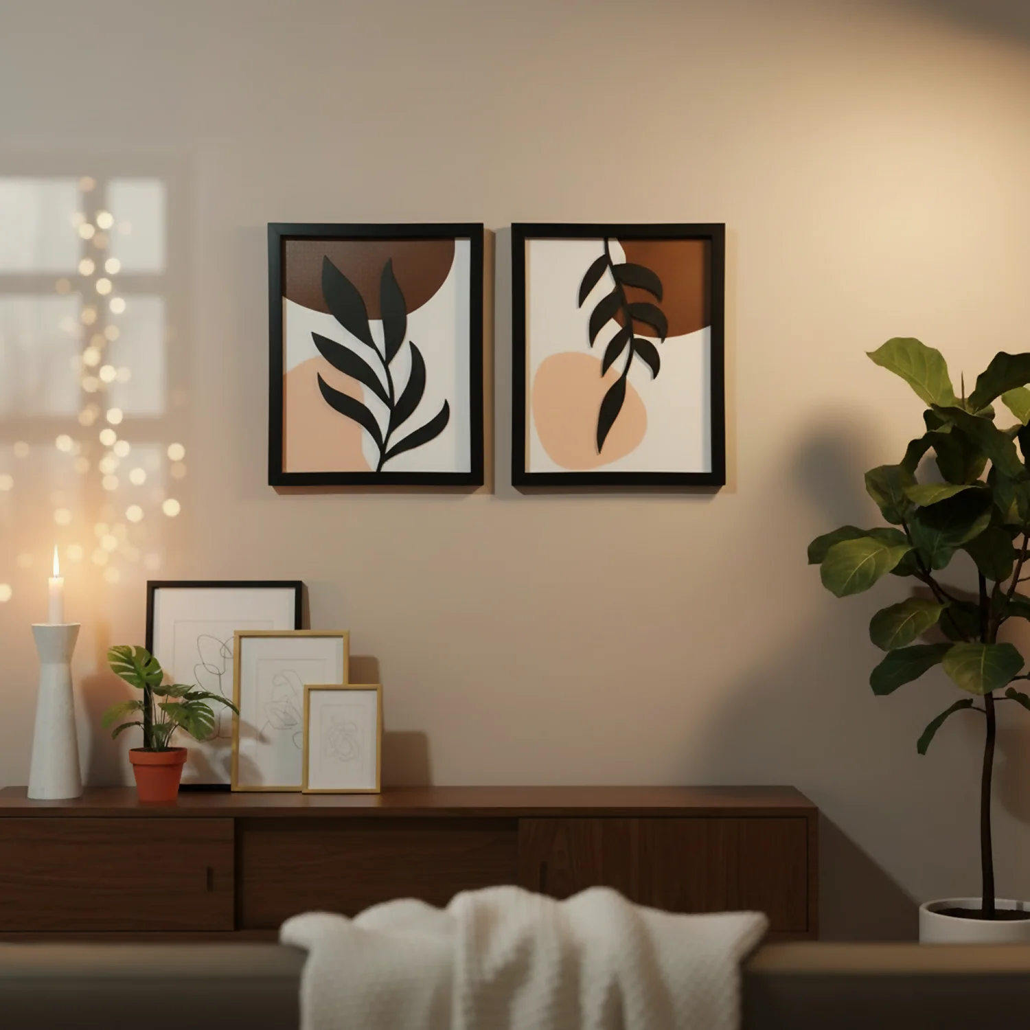 Modern Abstract Leaf Wall Art Frames | Minimalist Botanical Wall Decor Set of 2 - Image 4