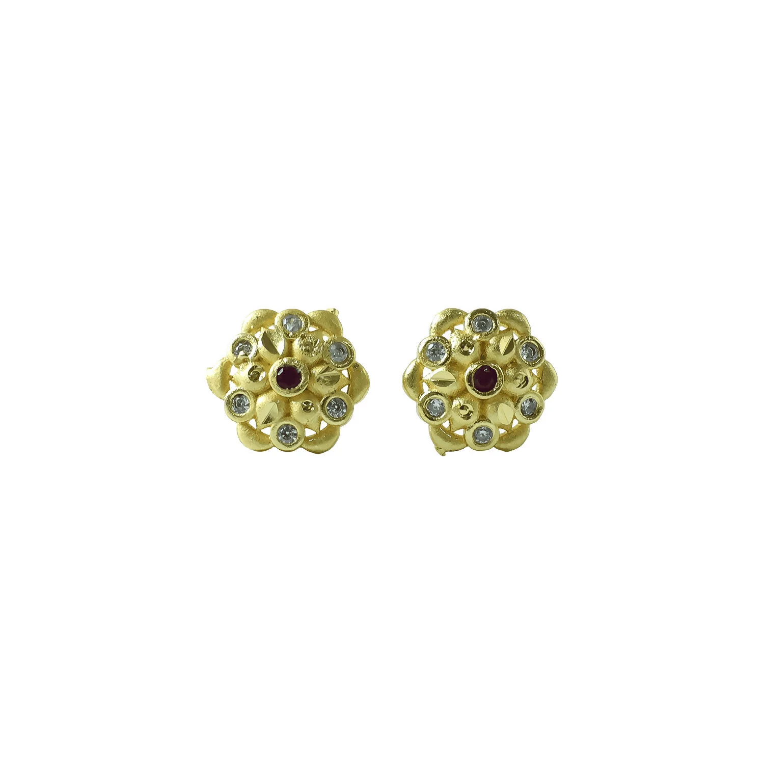 Modern Circular Gold Stud Earrings with Crystal Triangle Design - Image 5