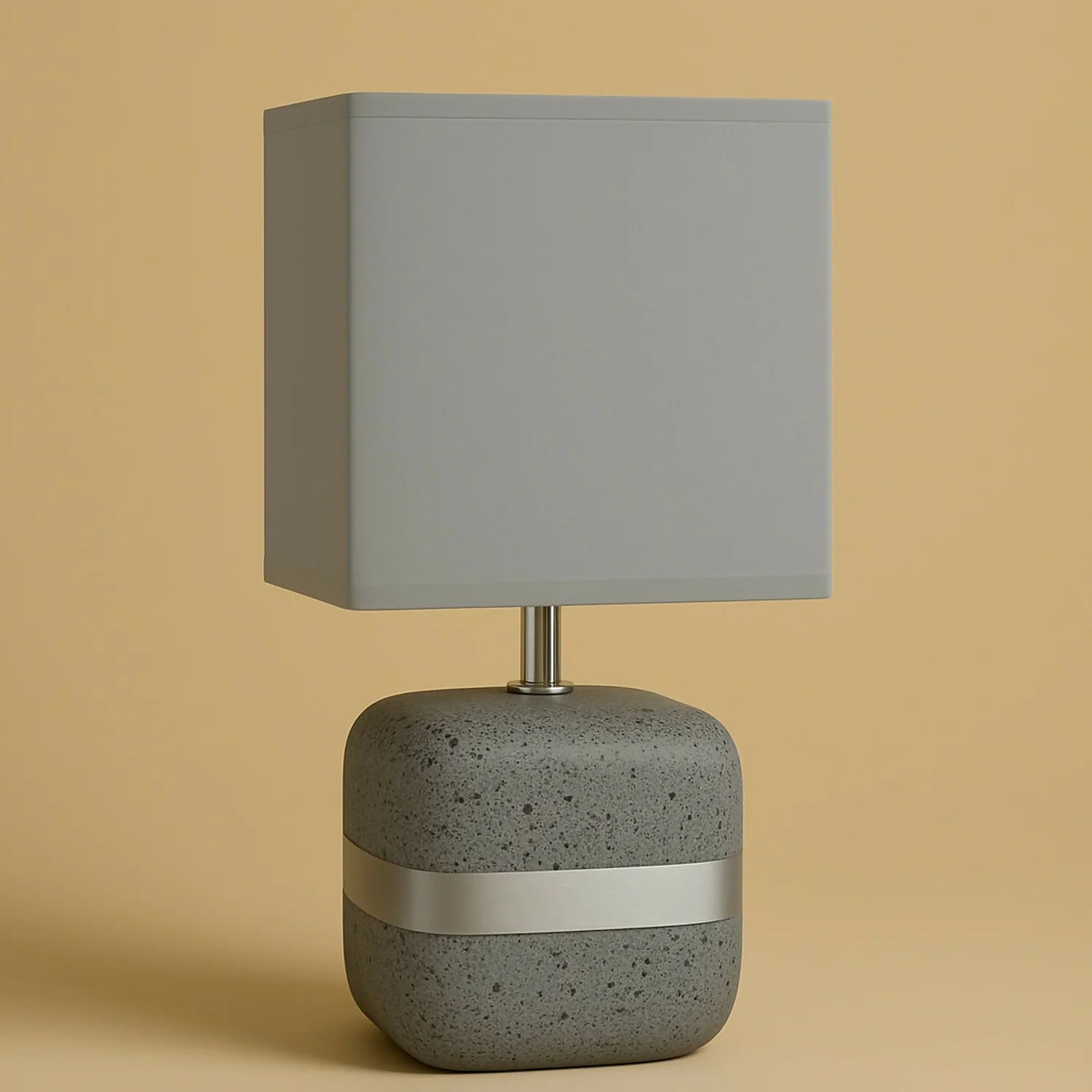 Modern Concrete Textured Table Lamp with Grey Square Fabric Shade & Silver Accent Band | Luxury Minimalist Bedside, Living Room & Study Night Lamp | Soft Ambient Lighting Home Décor Piece - Image 3