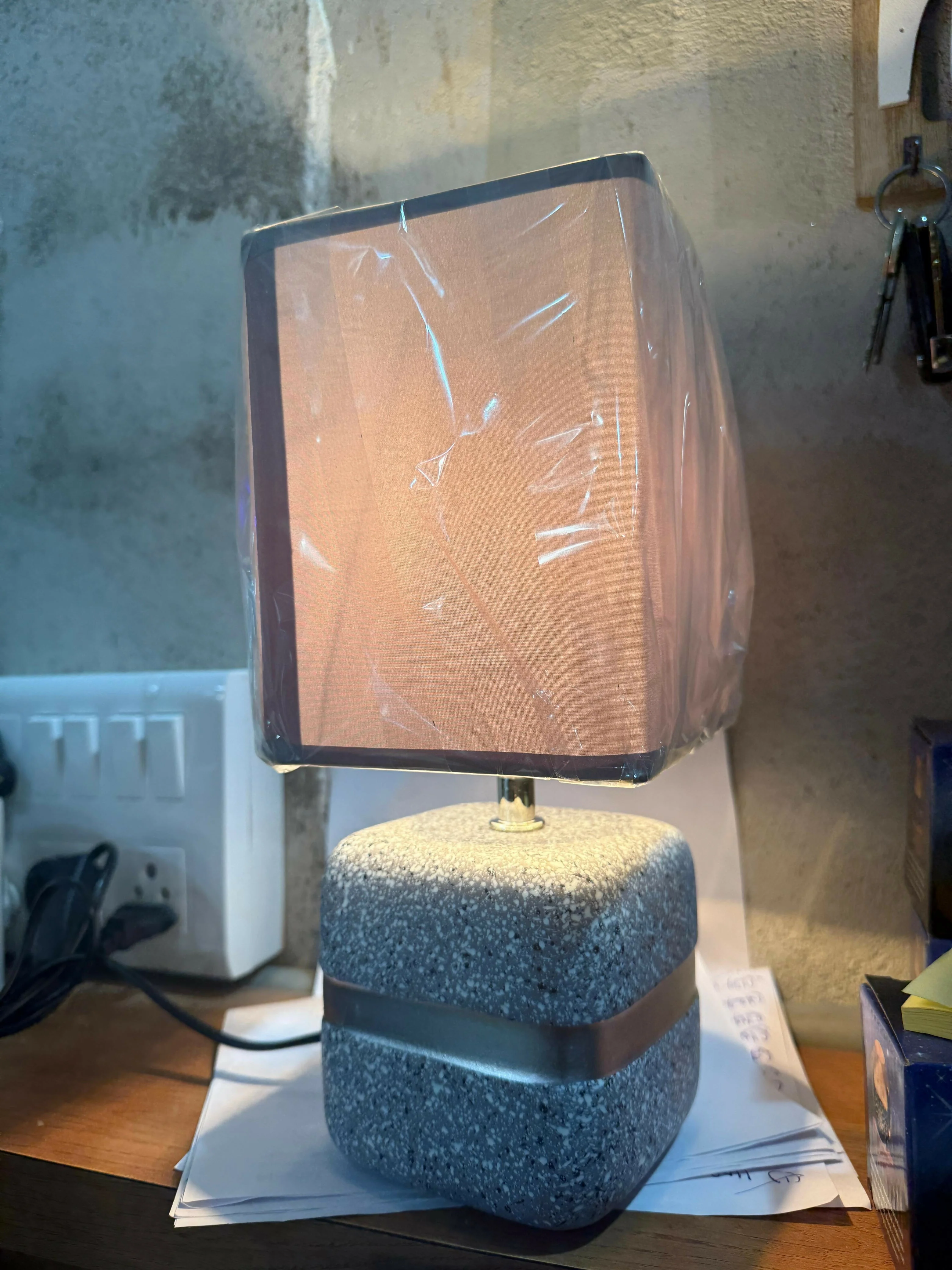 Modern Concrete Textured Table Lamp with Grey Square Fabric Shade & Silver Accent Band | Luxury Minimalist Bedside, Living Room & Study Night Lamp | Soft Ambient Lighting Home Décor Piece - Image 4