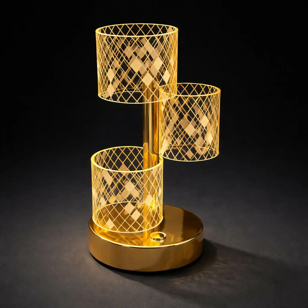 Modern Crystal Glow Table Lamp with Gold Base Decorative Light (Pattern may vary) - Image 2