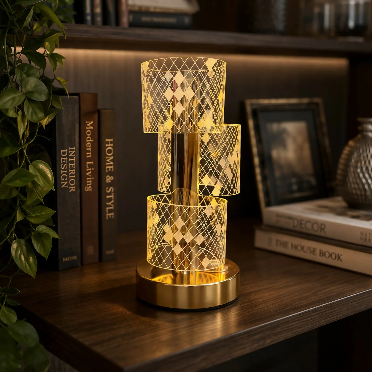 Modern Crystal Glow Table Lamp with Gold Base Decorative Light (Pattern may vary) - Image 4