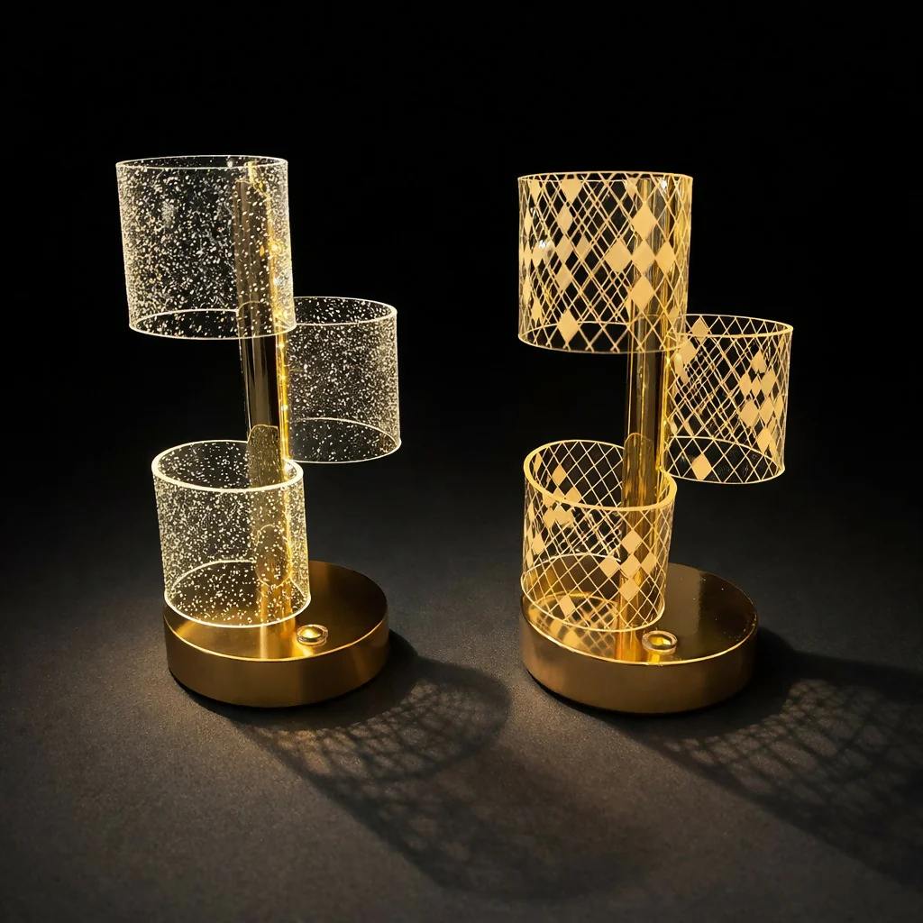 Modern Crystal Glow Table Lamp with Gold Base Decorative Light (Pattern may vary) - Image 5