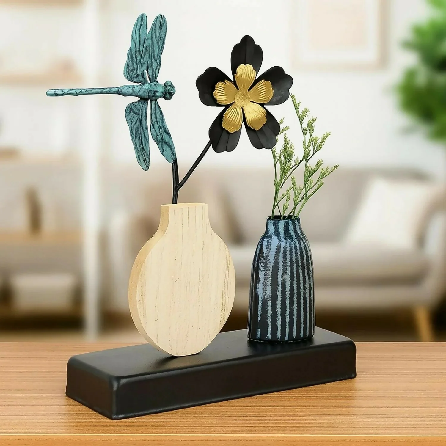 Modern Decorative Table Showpiece with Flower & Dragonfly Design - Image 2