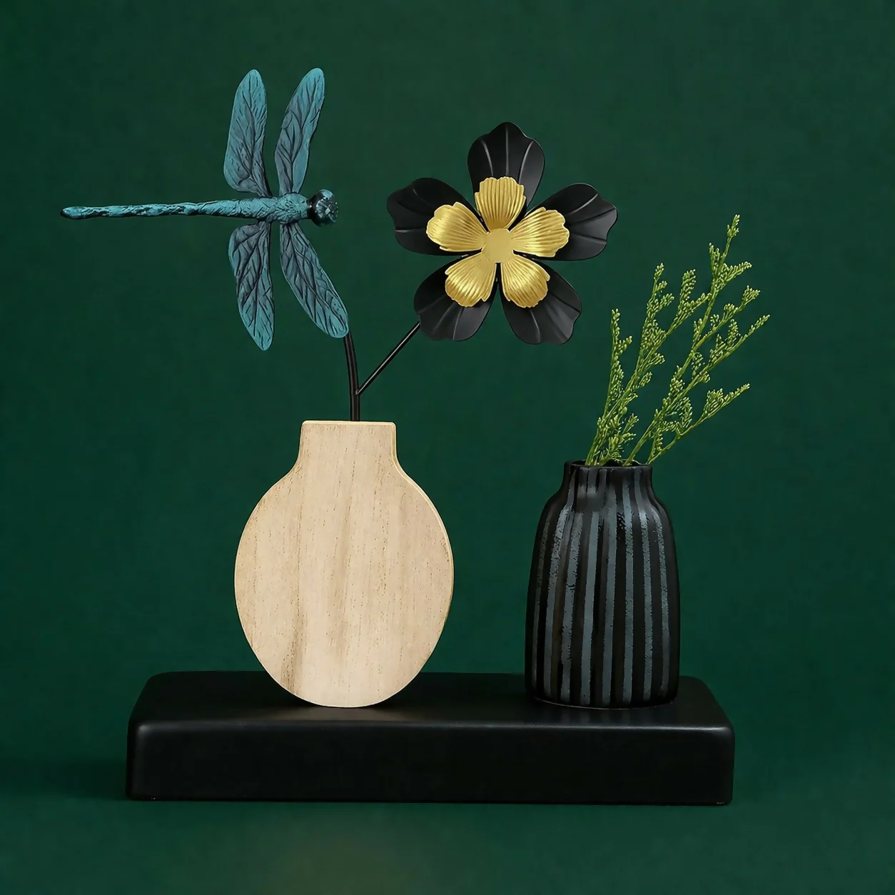 Modern Decorative Table Showpiece with Flower & Dragonfly Design - Image 3