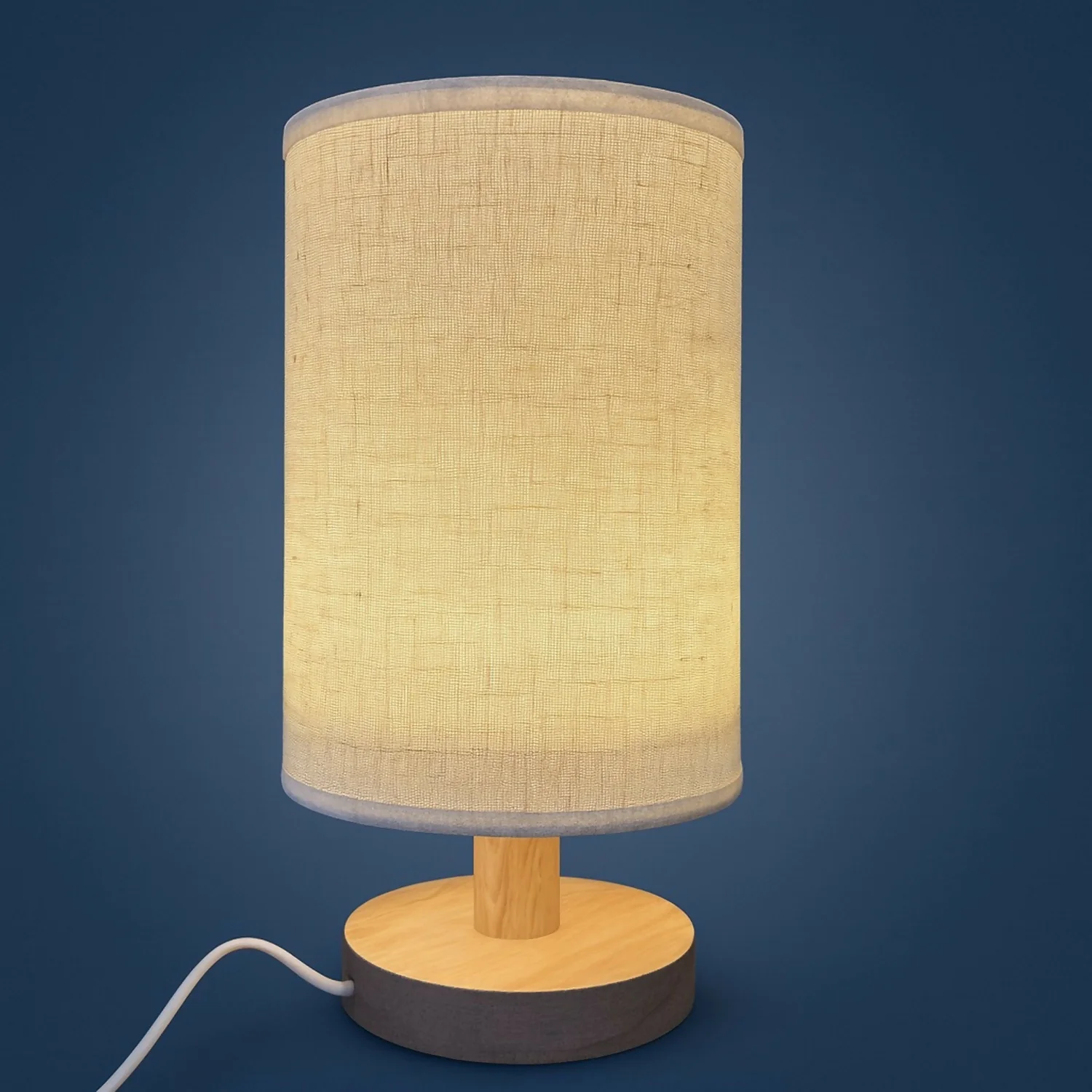 Modern Fabric Shade Table Lamp with Wooden Base for Bedroom & Living Room - Image 2