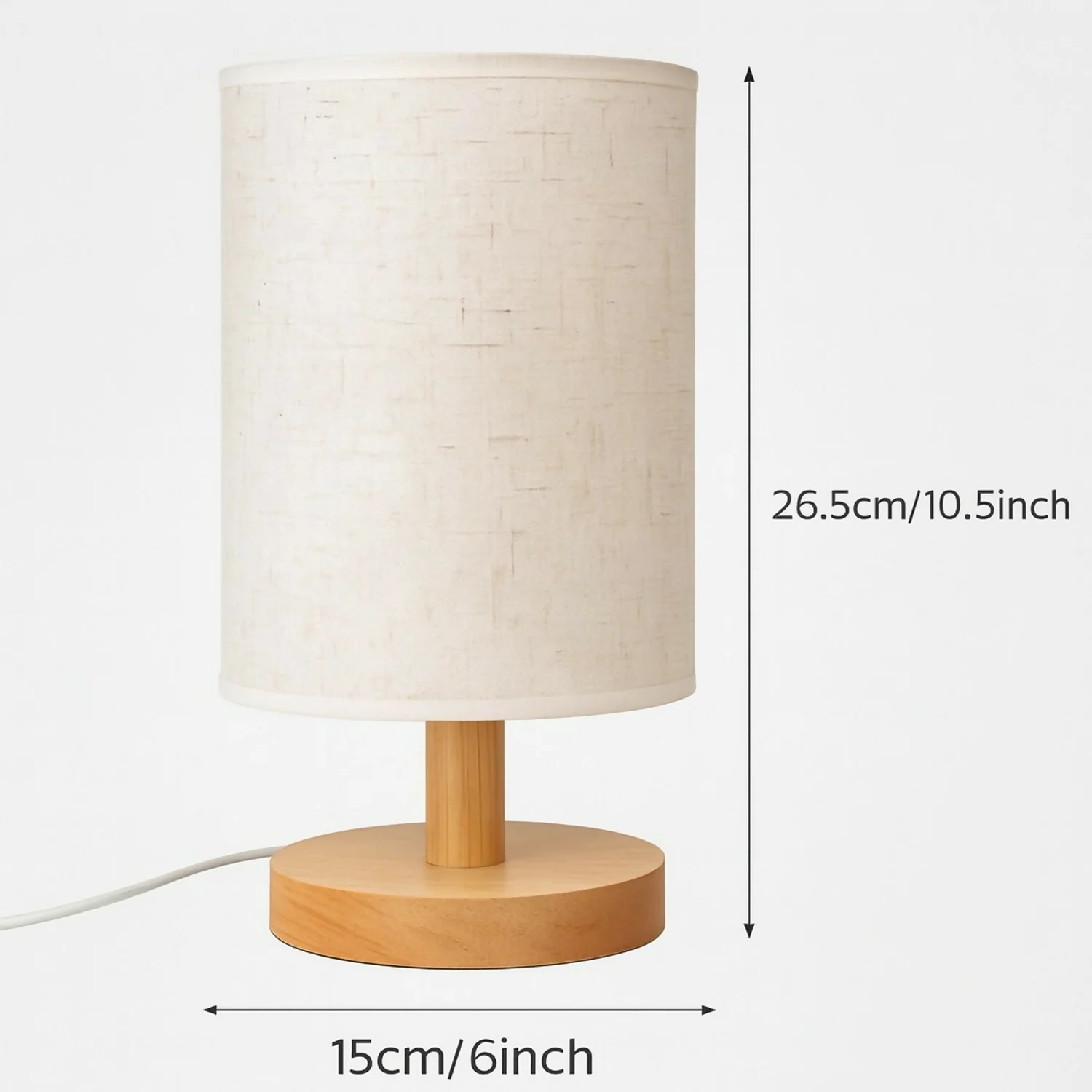 Modern Fabric Shade Table Lamp with Wooden Base for Bedroom & Living Room - Image 4