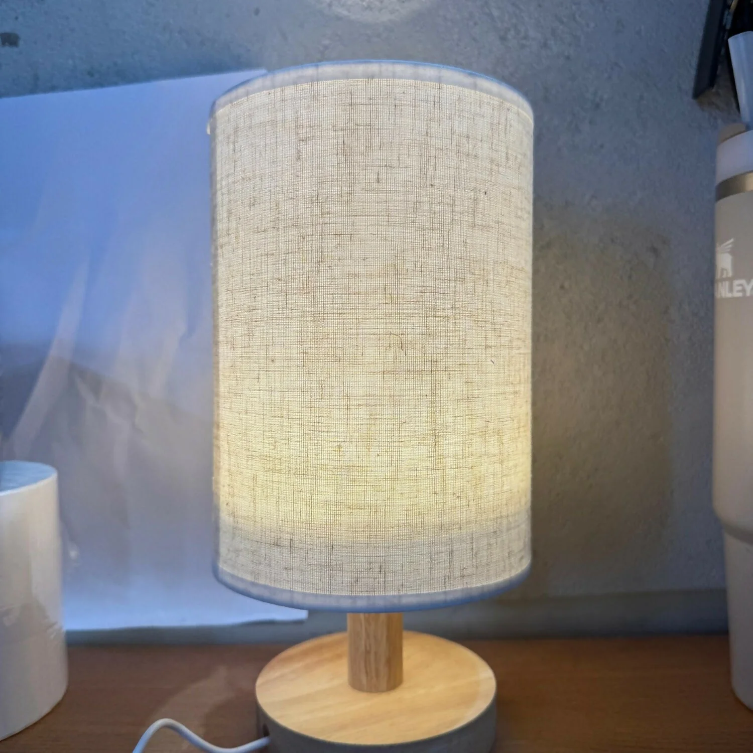 Modern Fabric Shade Table Lamp with Wooden Base for Bedroom & Living Room - Image 5