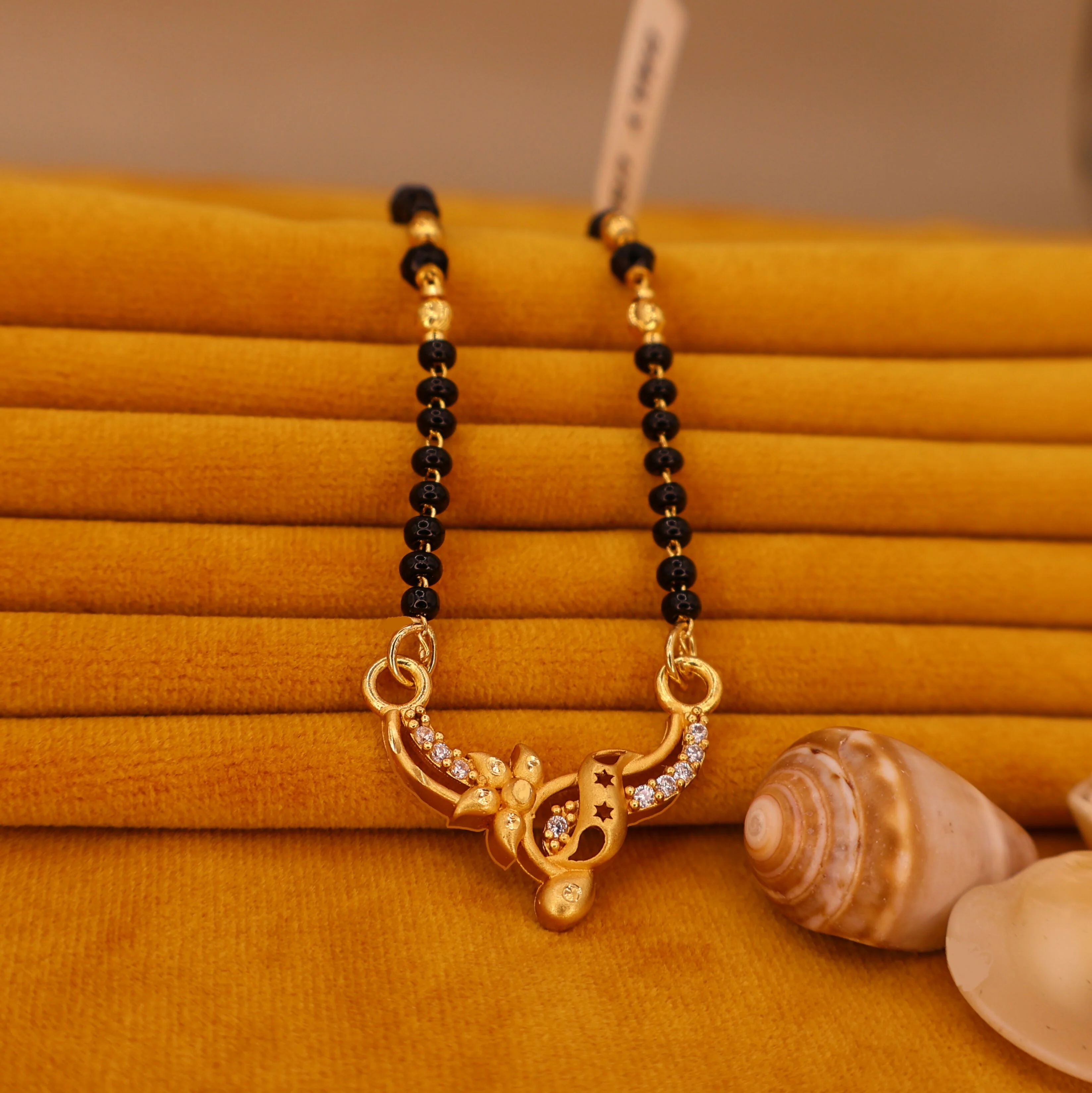 Modern Gold & AD Mangalsutra with Black Beads - Image 2