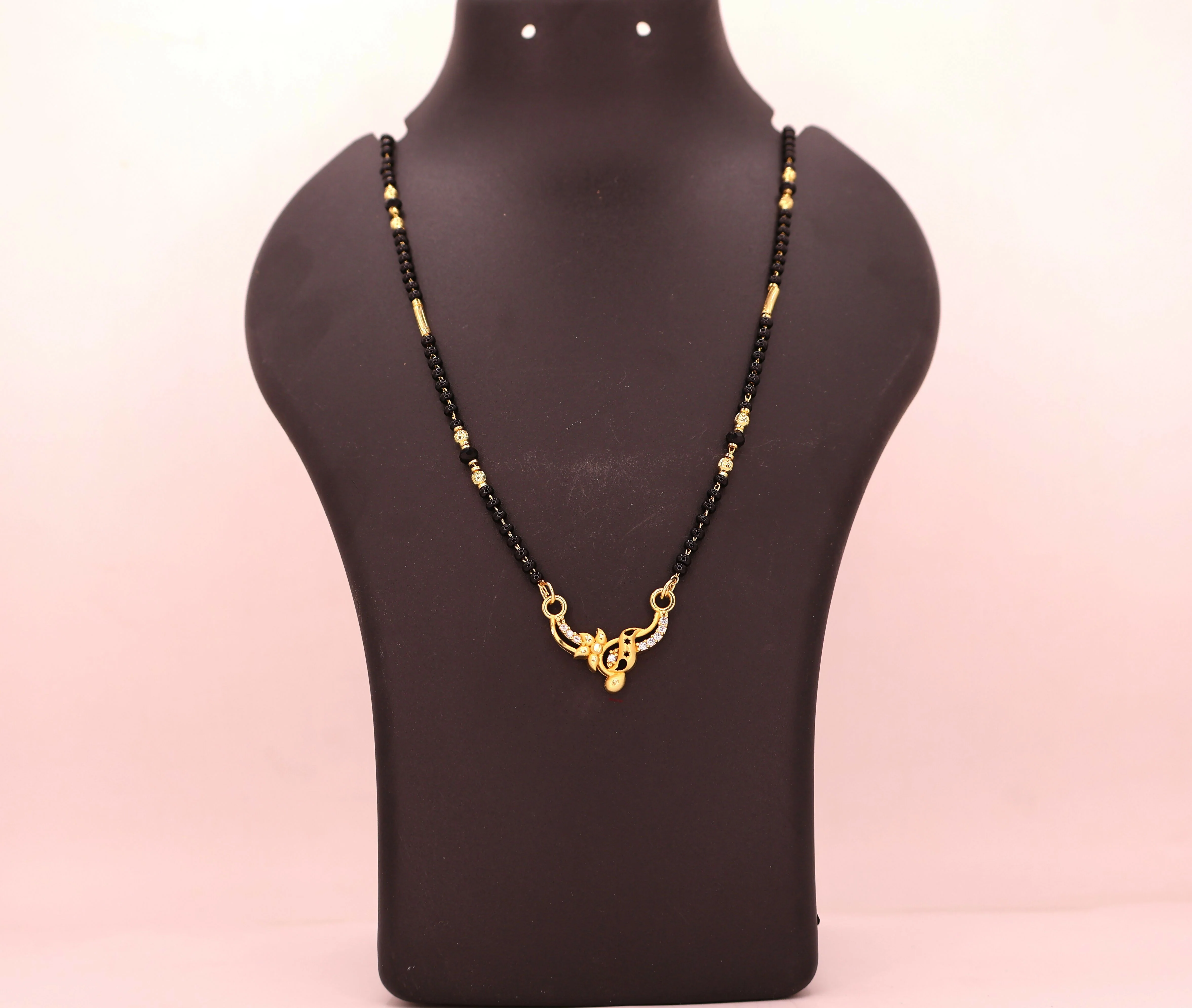 Modern Gold & AD Mangalsutra with Black Beads - Image 4
