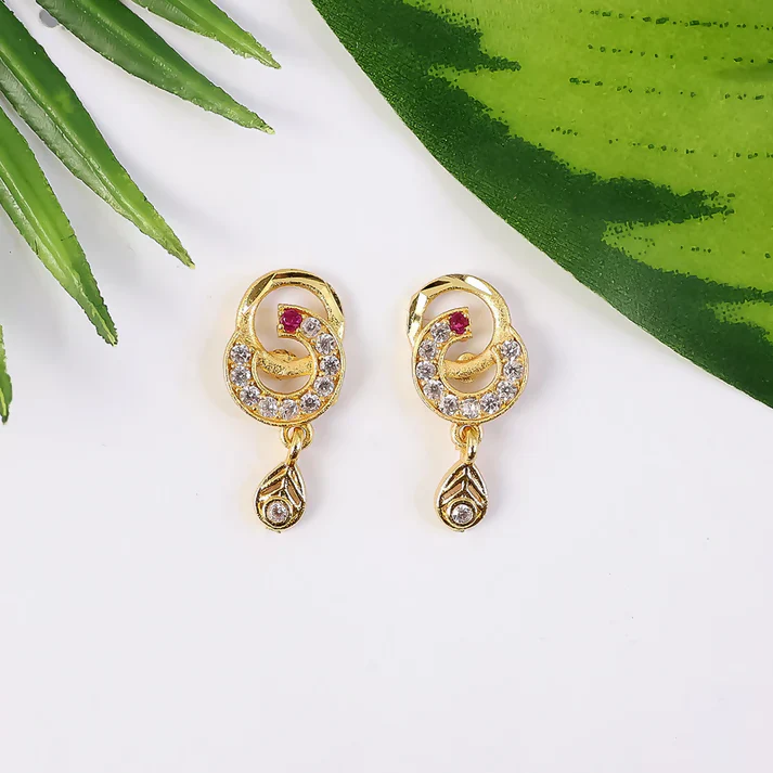 Modern Gold Plated Round Teardrop Earrings with Stone Highlights - Image 2