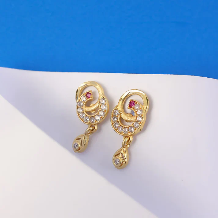 Modern Gold Plated Round Teardrop Earrings with Stone Highlights - Image 3