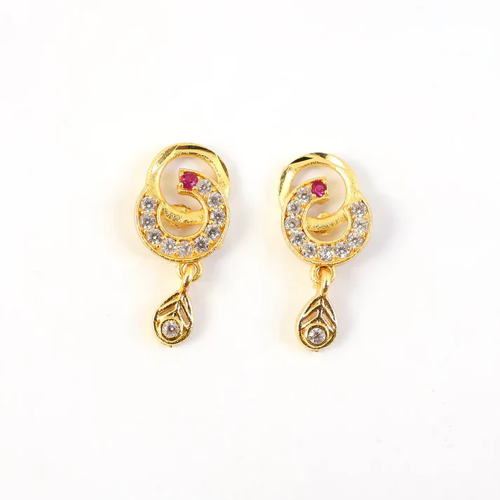 Modern Gold Plated Round Teardrop Earrings with Stone Highlights - Image 5