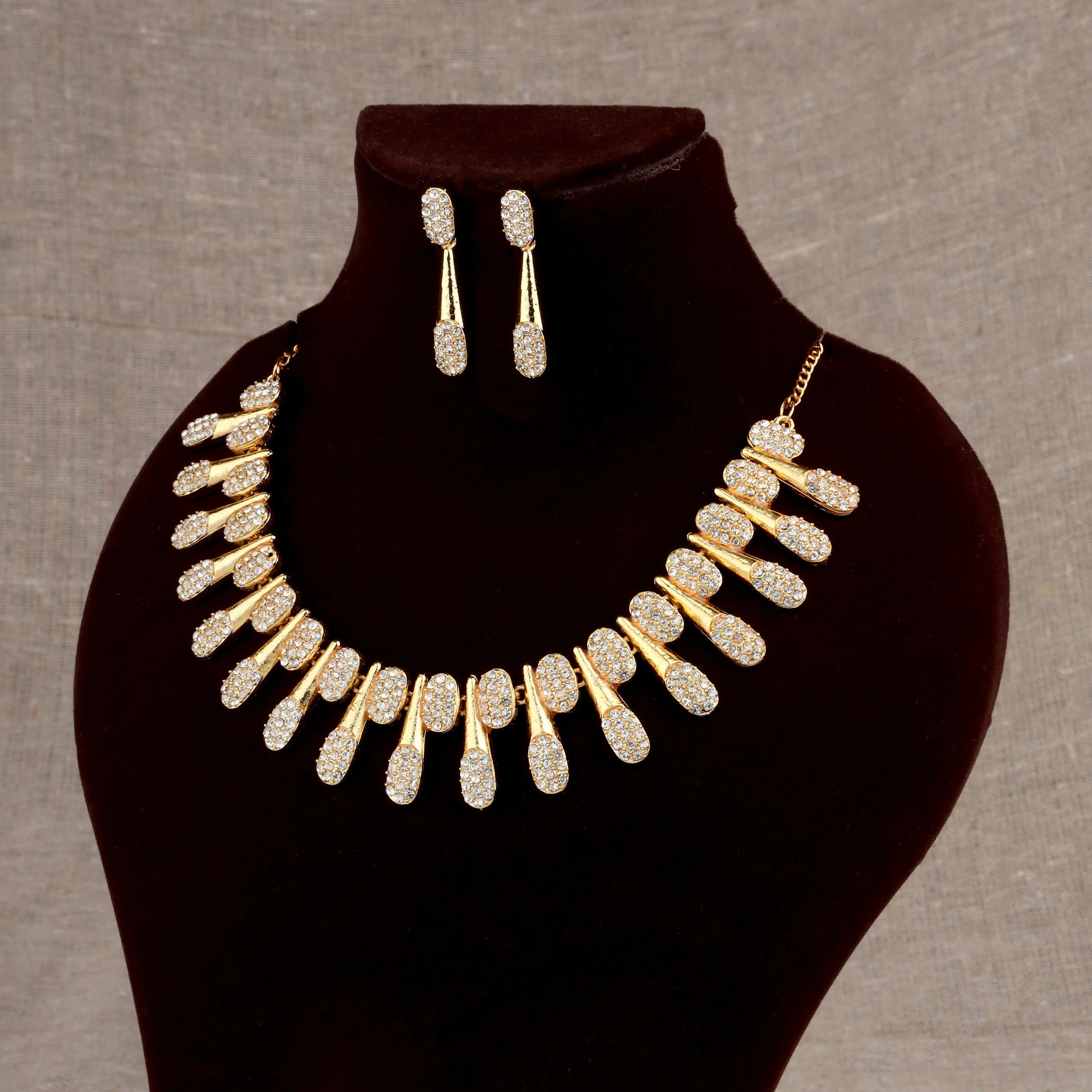 Modern Gold-Toned American Diamond Tassel Necklace Set - Image 2