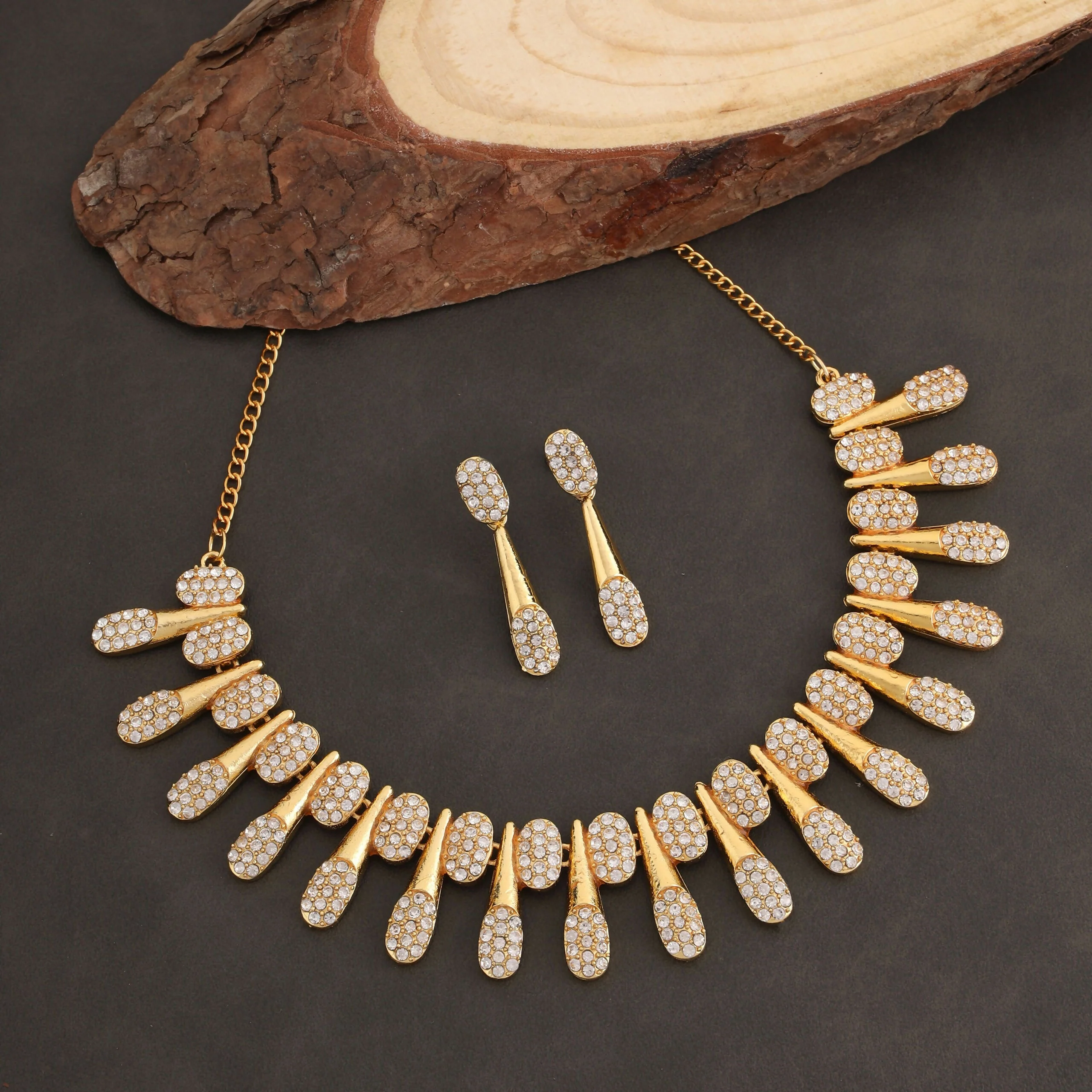 Modern Gold-Toned American Diamond Tassel Necklace Set - Image 3
