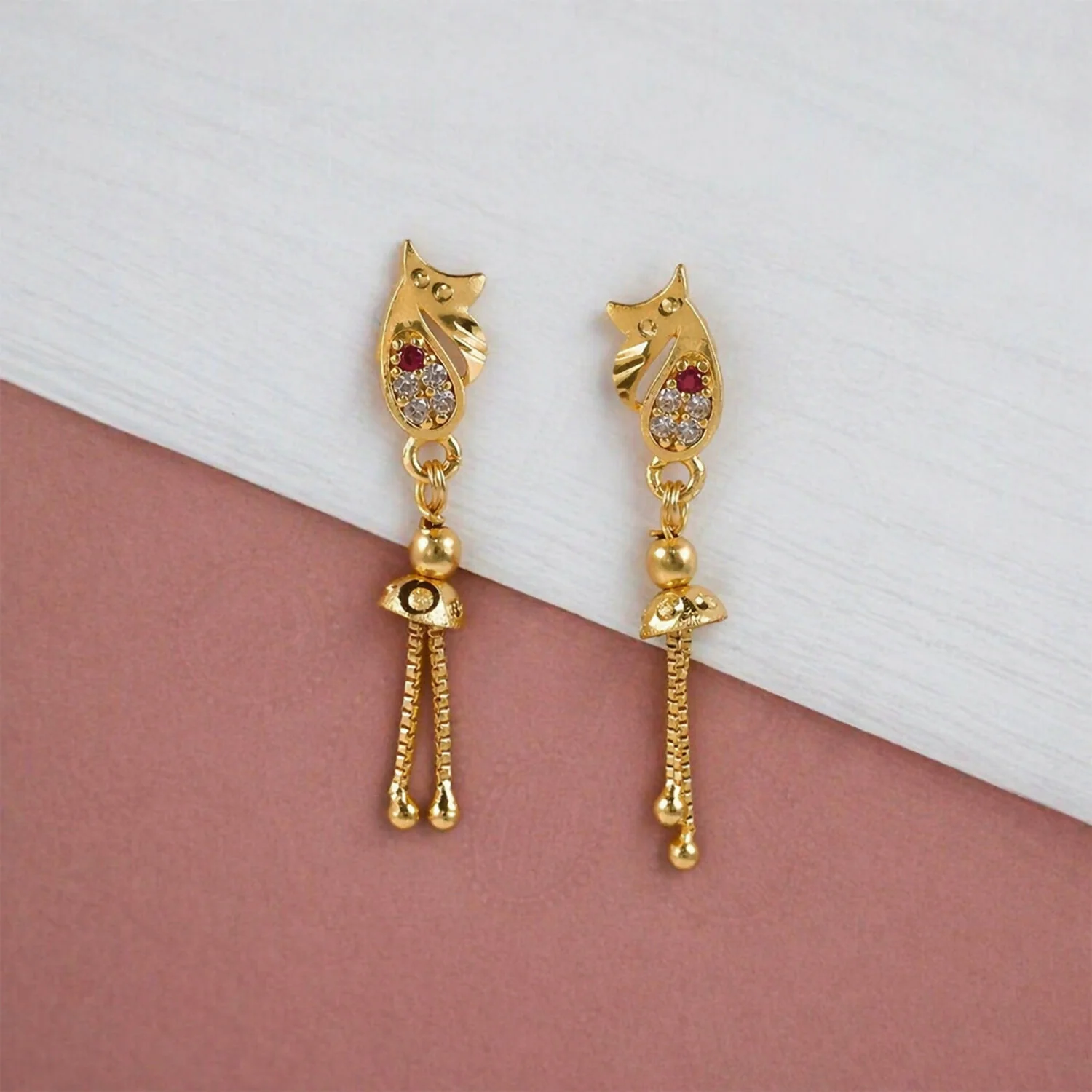 Modern Heritage Gold Casting Floral Teardrop Chain Drop Earrings for Women (1 Pair) - Image 4