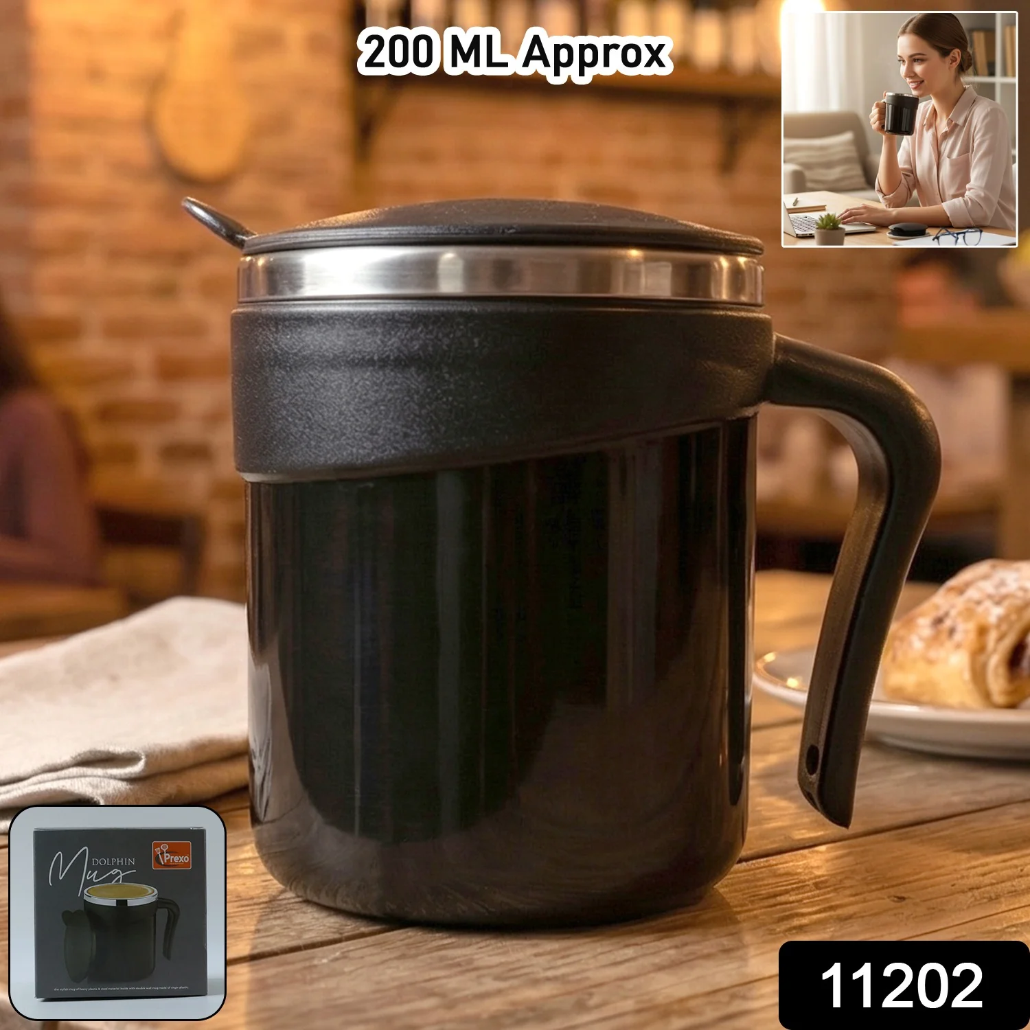 Prexo Modern Insulated Dolphin Mug With Lid (1 Pc, 200 ML Approx) - Image 2
