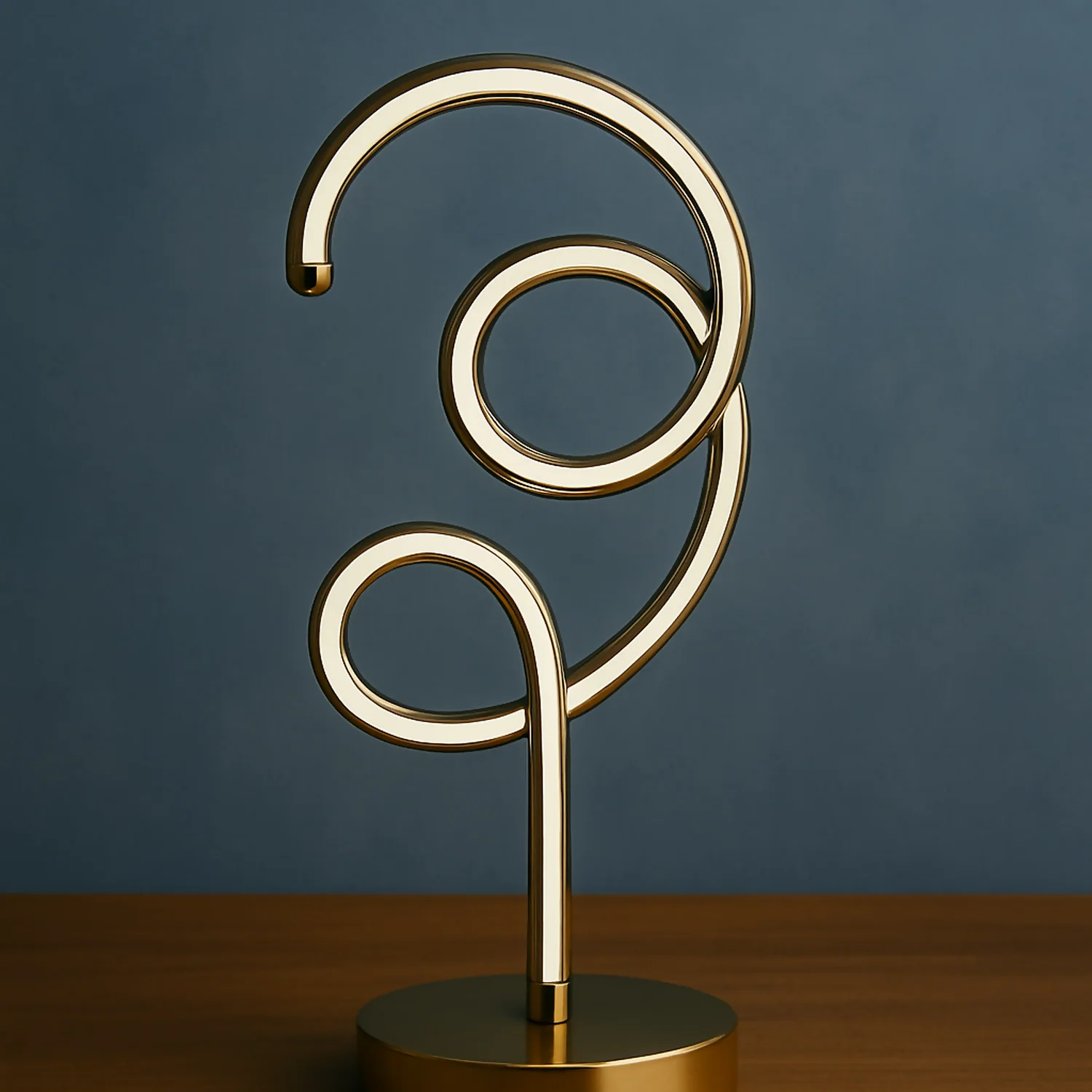 Modern Luxury Spiral LED Table Lamp for Home Décor | Golden Metal Artistic Spiral Design Ambient Light | Warm LED Mood Night Lamp for Bedroom, Living Room, Side Table, Office Decoration | Energy-Efficient Decorative Desk Lamp - Image 2