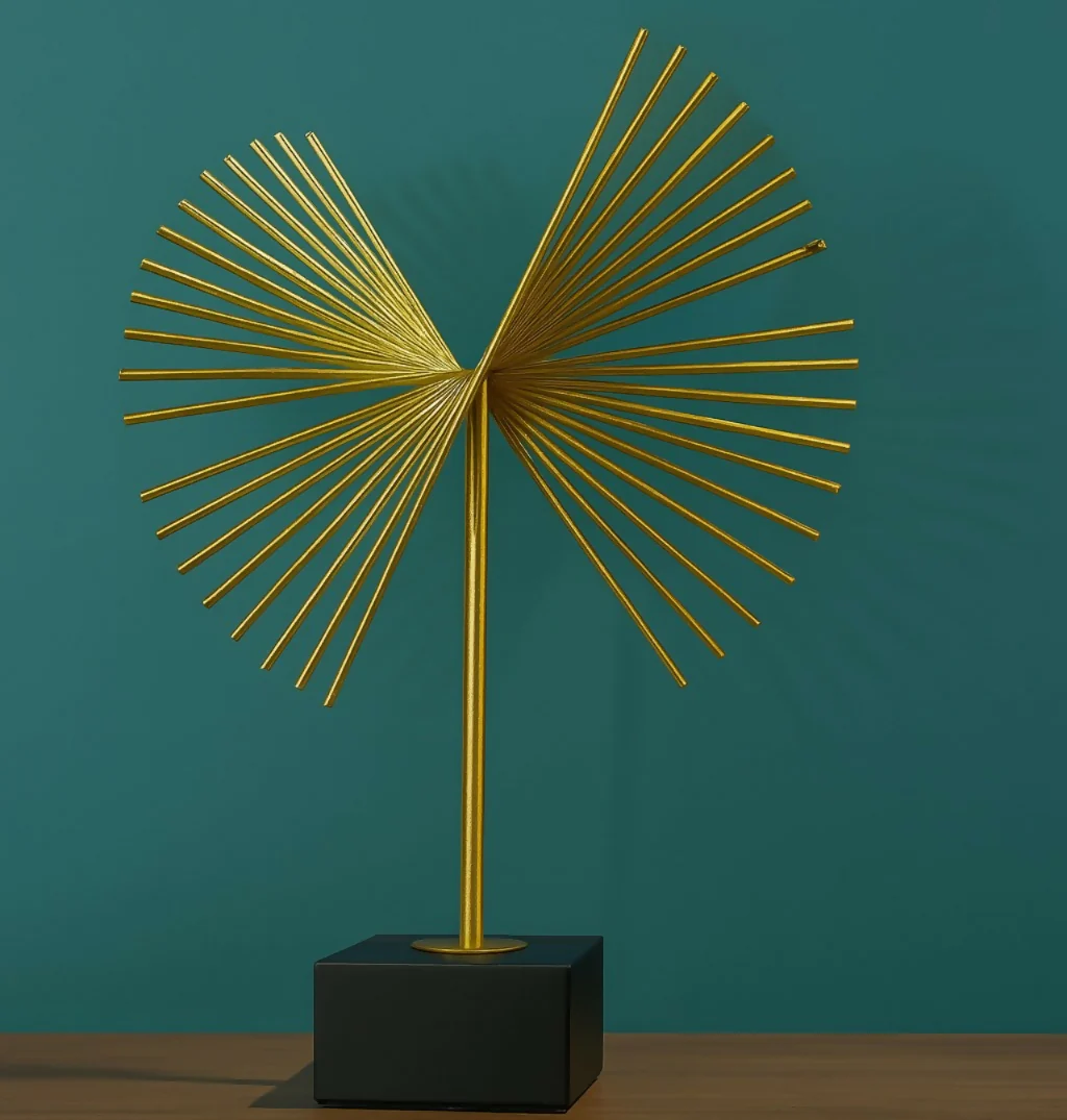 Modern Metal Abstract Table Showpiece with Gold Fan Design - Image 2