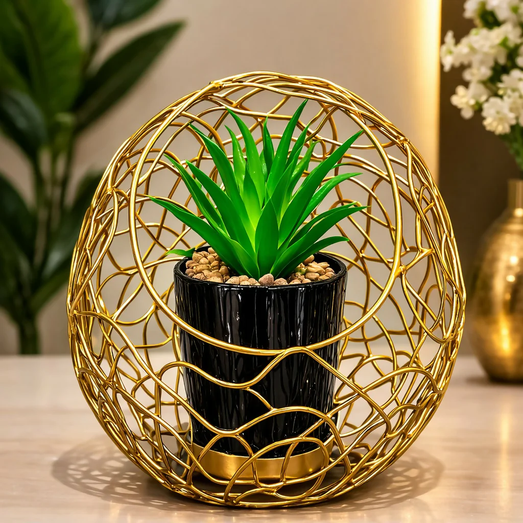 Modern Metal Ring Planter with Decorative Pot for Table Decor - Image 2