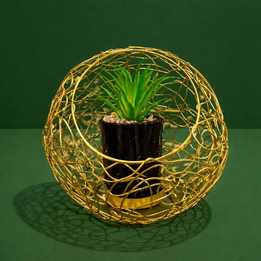 Modern Metal Ring Planter with Decorative Pot for Table Decor - Image 3