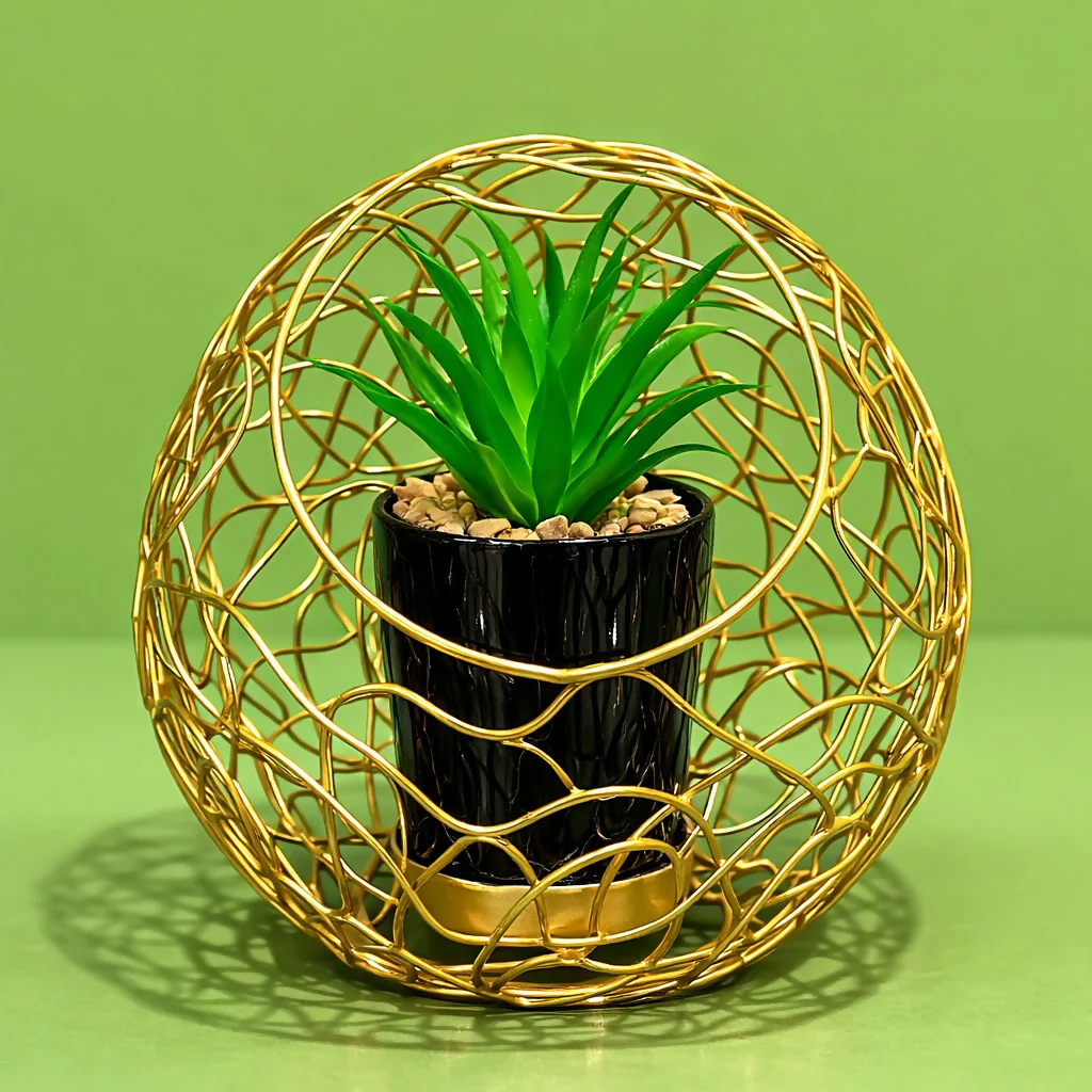 Modern Metal Ring Planter with Decorative Pot for Table Decor - Image 4