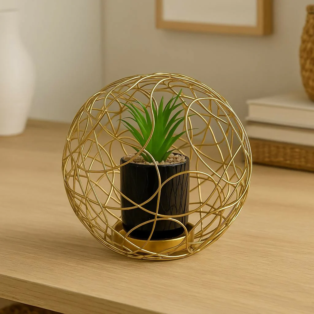 Modern Metal Ring Planter with Decorative Pot for Table Decor - Image 5