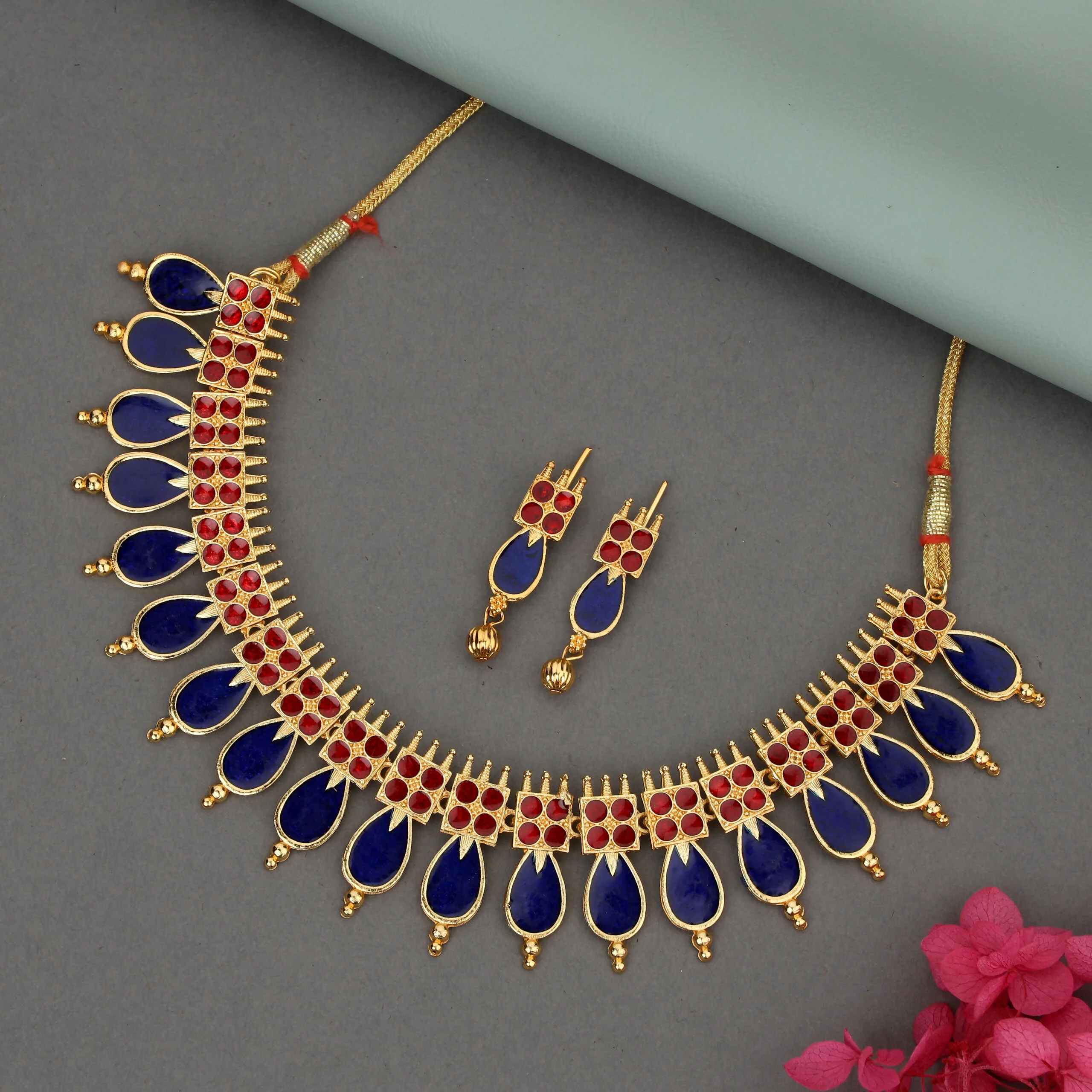 Modern Rose Gold Pave Crystal Teardrop Choker Set - Image 3