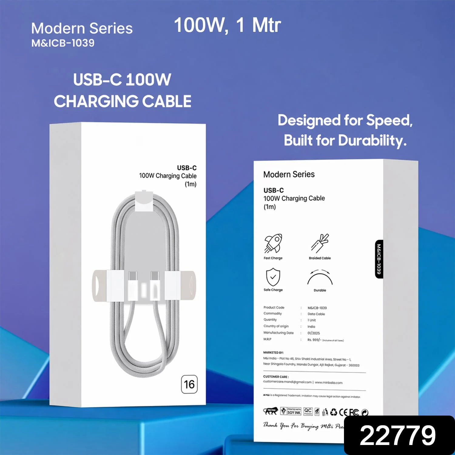 Modern Series 100W USB Type C Super Fast Charging Cable (1 Mtr) - Image 2