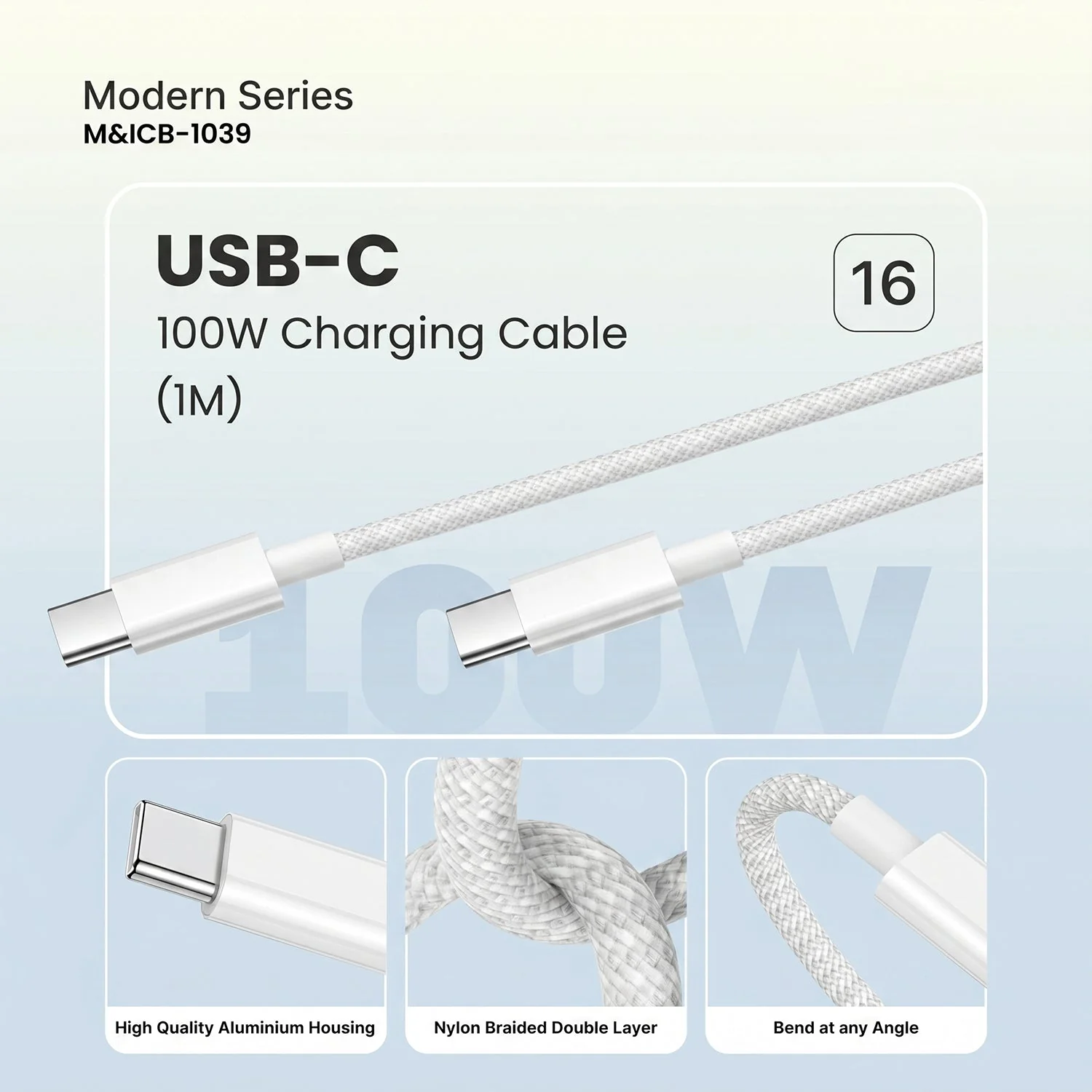 Modern Series 100W USB Type C Super Fast Charging Cable (1 Mtr) - Image 4