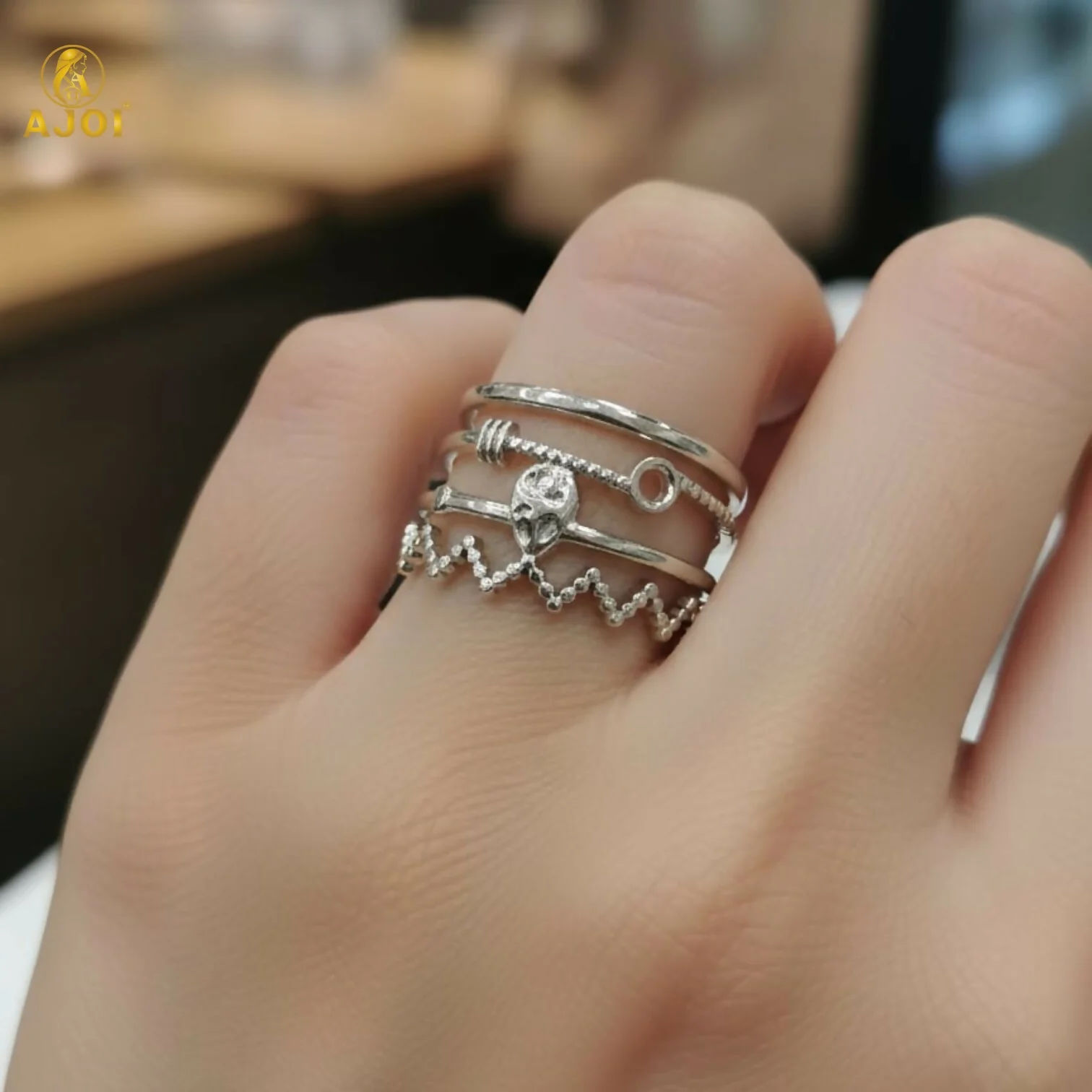 Modern Silver Stack Style Adjustable Ring - Image 2