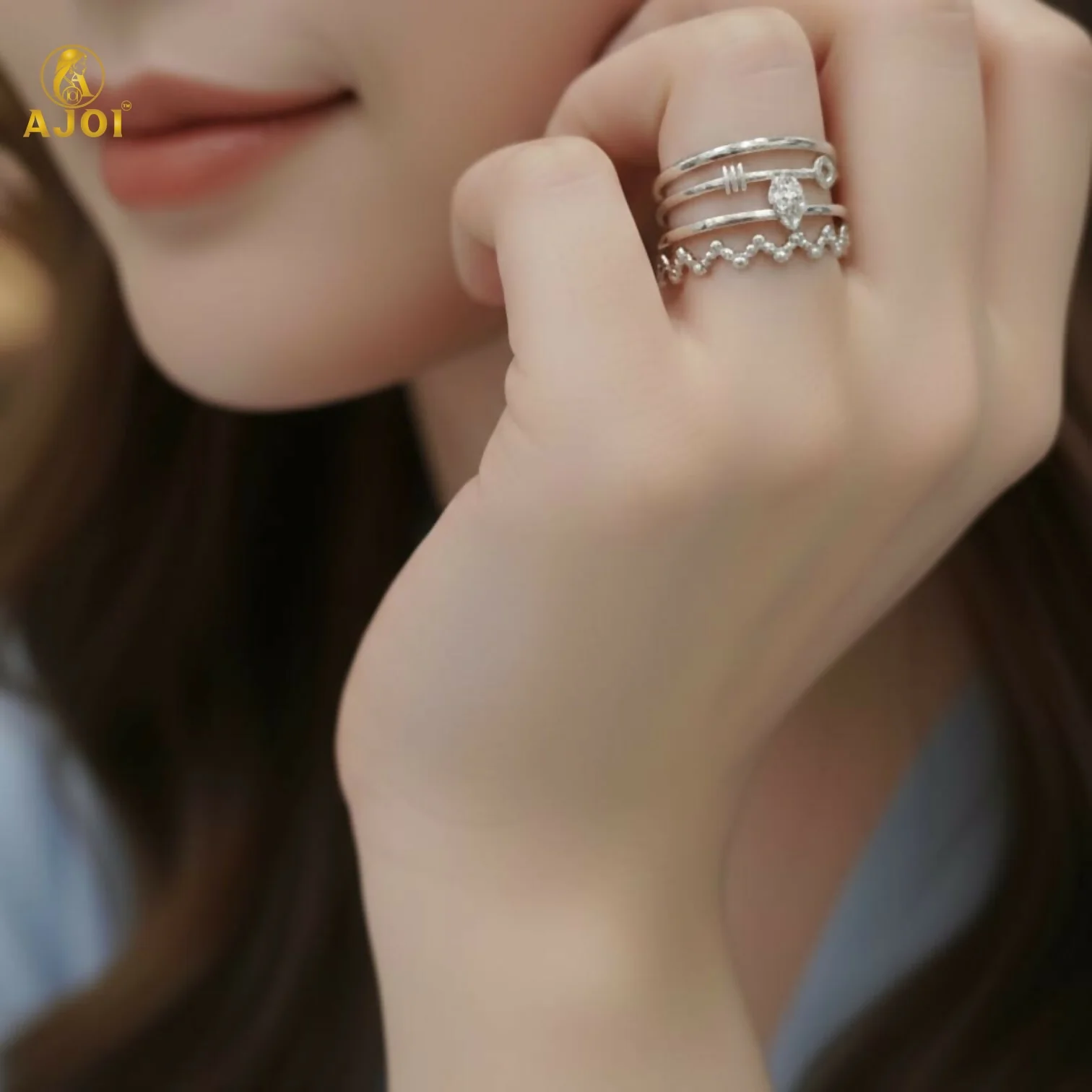 Modern Silver Stack Style Adjustable Ring - Image 3