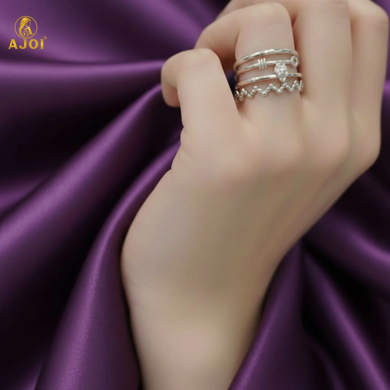 Modern Silver Stack Style Adjustable Ring - Image 4