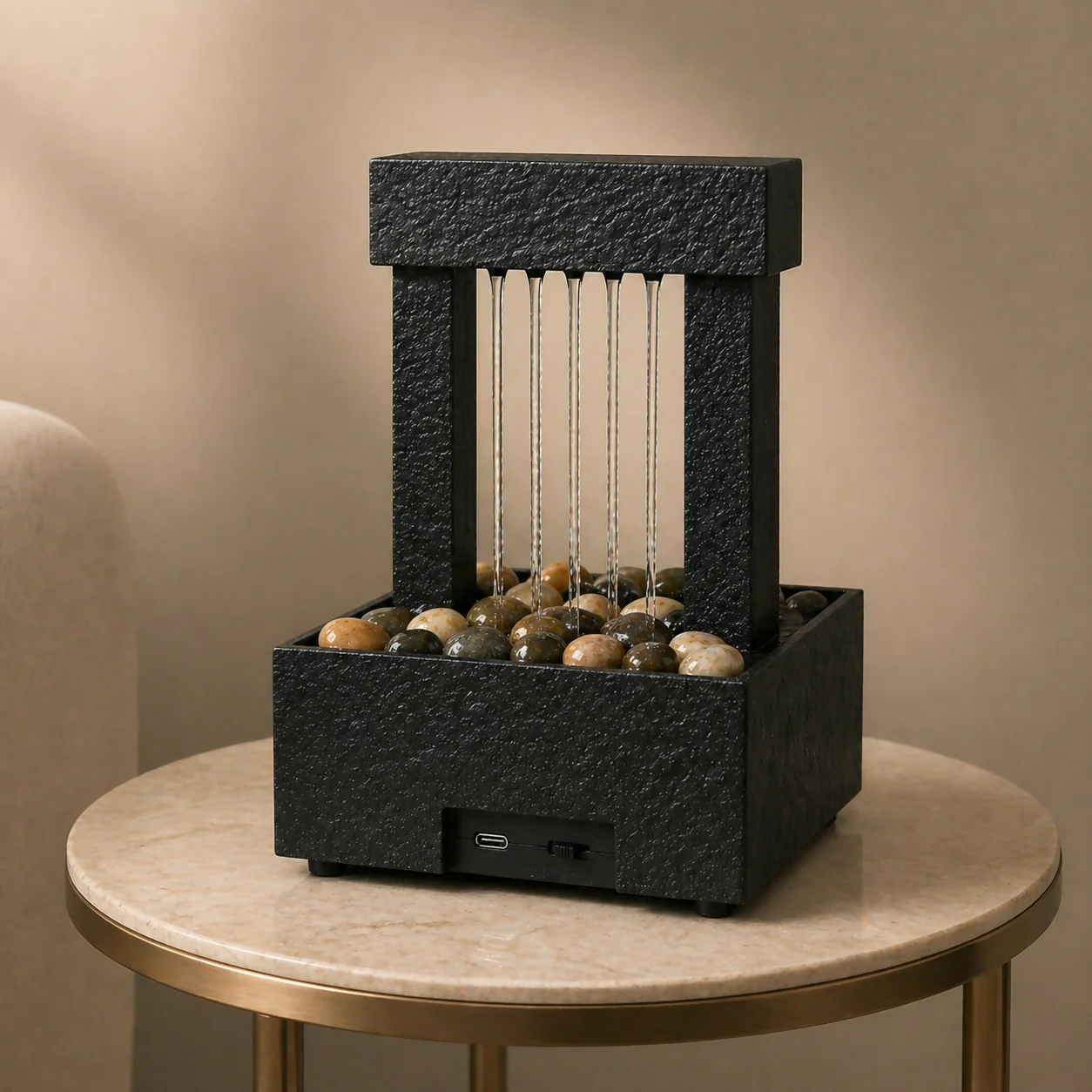 Modern Tabletop Water Fountain with Pebbles Indoor Décor - Image 2