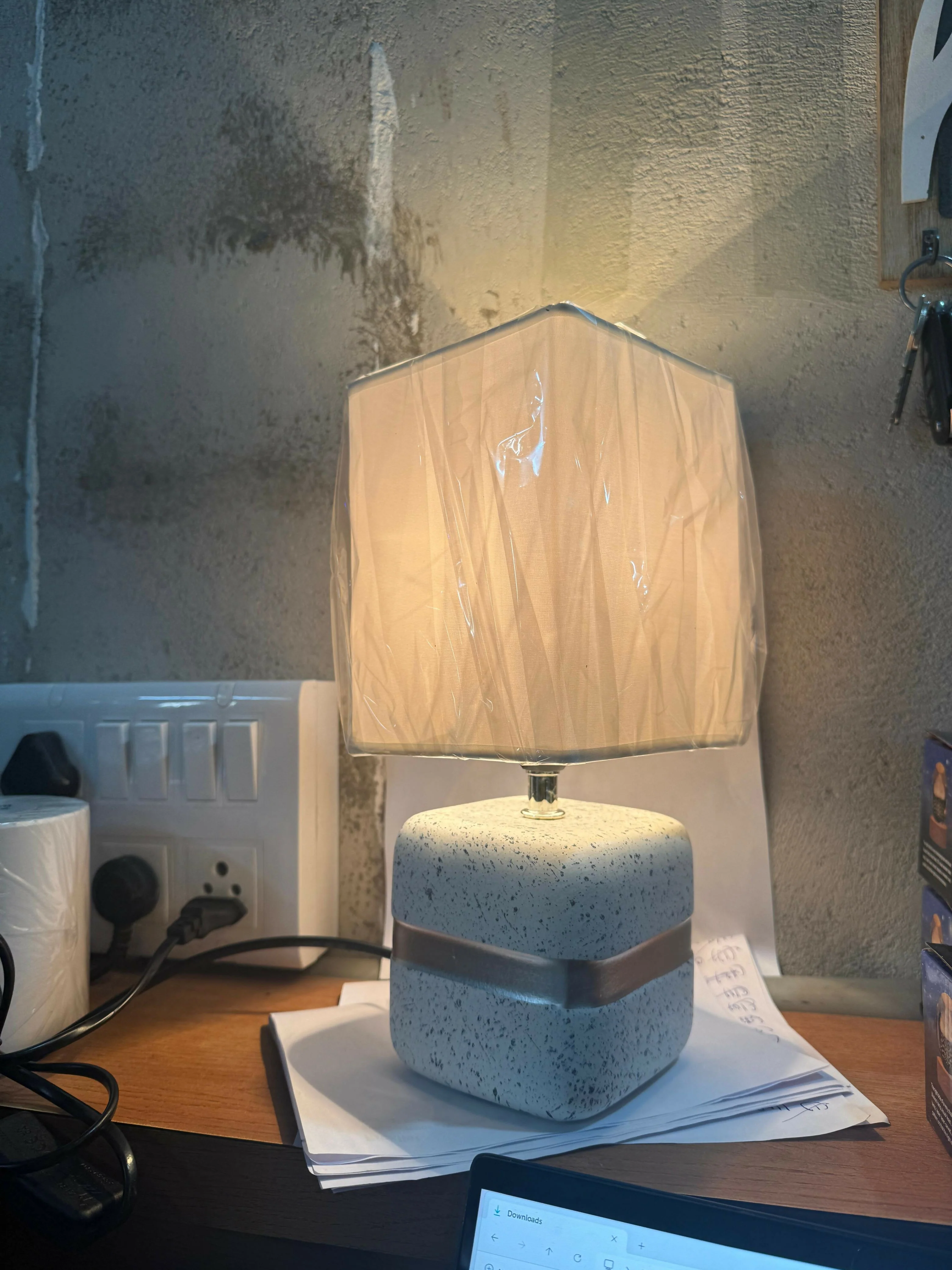 Modern Terrazzo Textured Table Lamp with White Fabric Shade - Image 4
