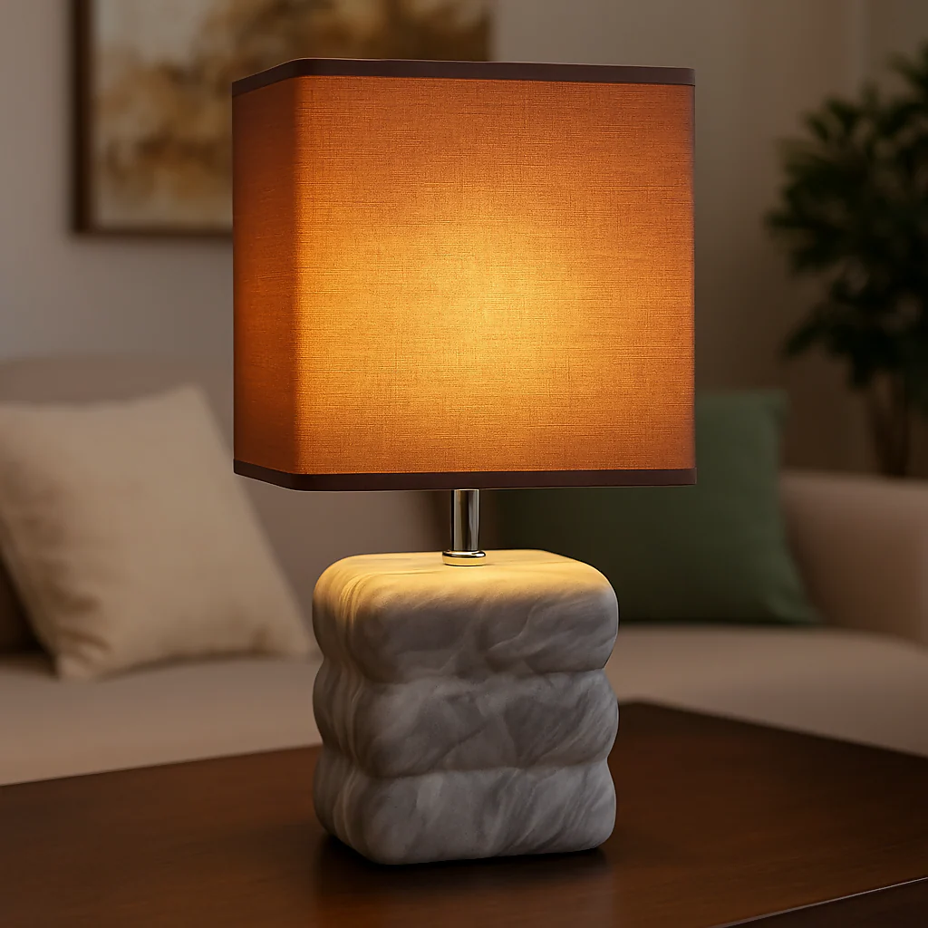 Modern Textured Grey Ceramic Table Lamp with Round Fabric Shade & Minimalist Metal Detailing | Luxury Bedside, Living Room & Study Night Lamp | Soft Ambient Lighting Decorative Home Décor Piece - Image 2