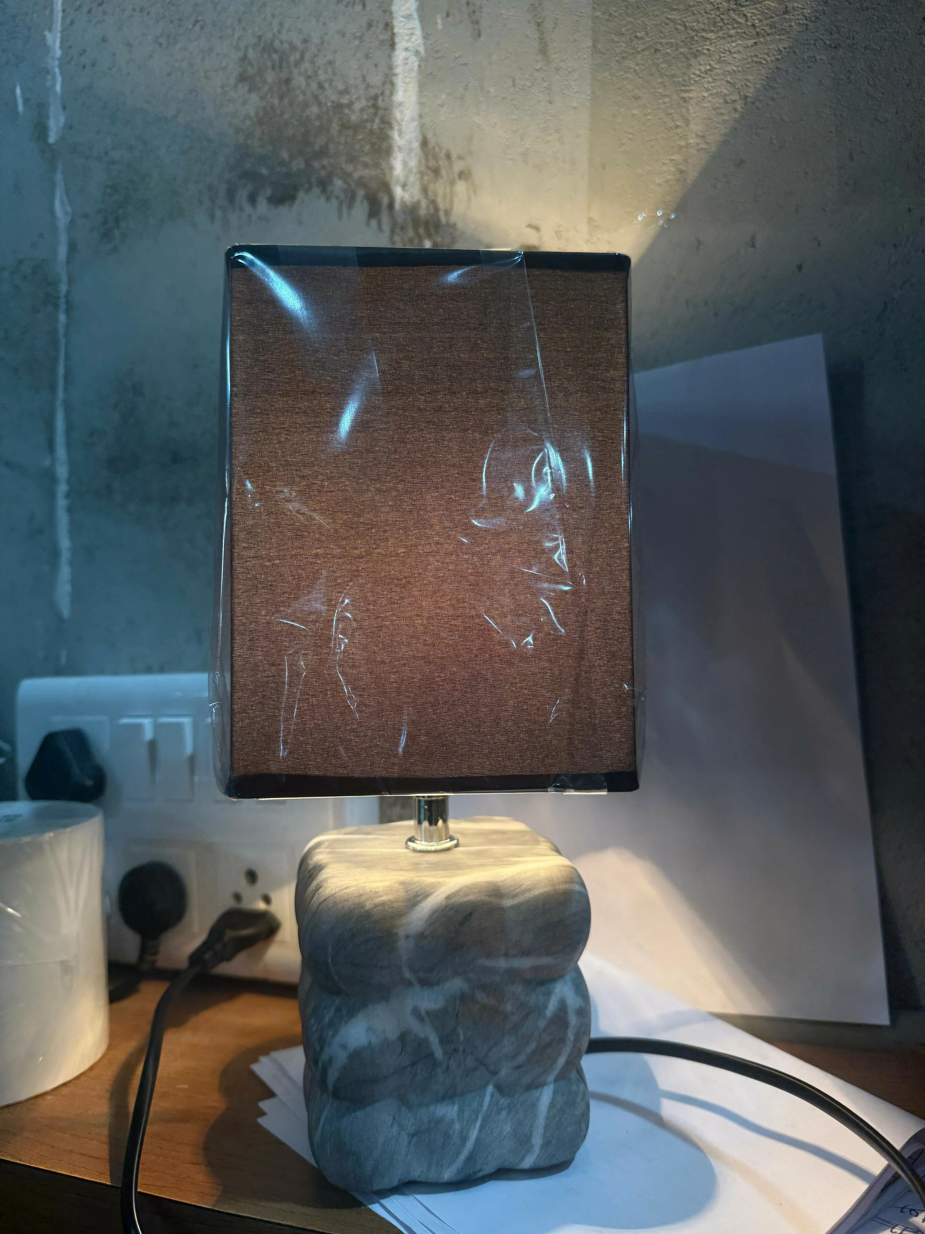 Modern Textured Grey Ceramic Table Lamp with Round Fabric Shade & Minimalist Metal Detailing | Luxury Bedside, Living Room & Study Night Lamp | Soft Ambient Lighting Decorative Home Décor Piece - Image 4