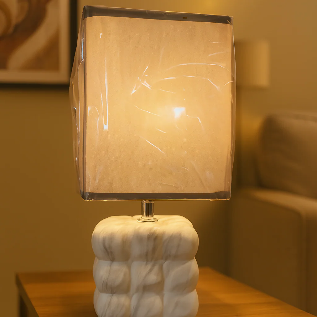 White Bubble Ceramic Table Lamp with Fabric Shade for Home Decor - Image 3