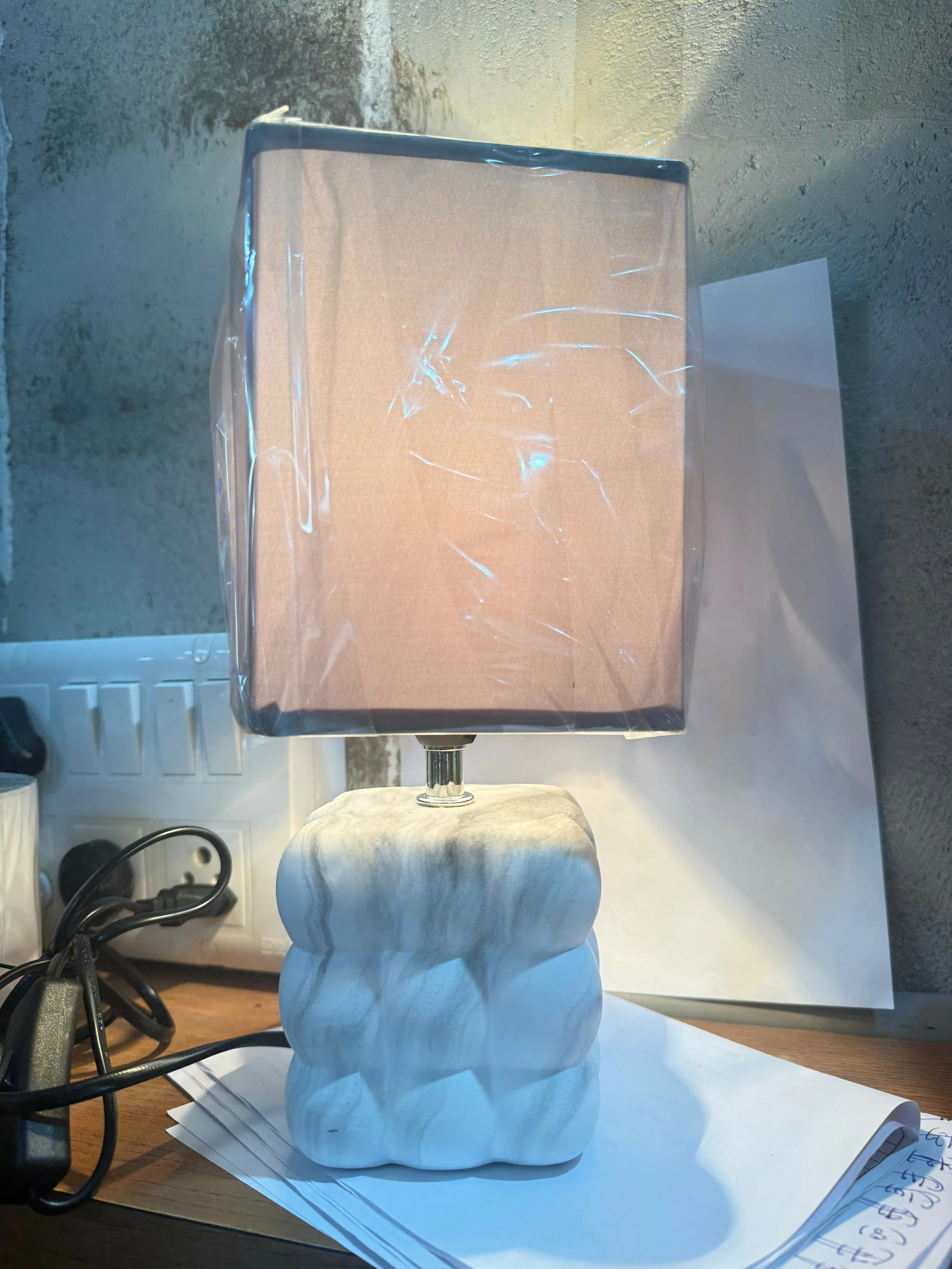 White Bubble Ceramic Table Lamp with Fabric Shade for Home Decor - Image 4