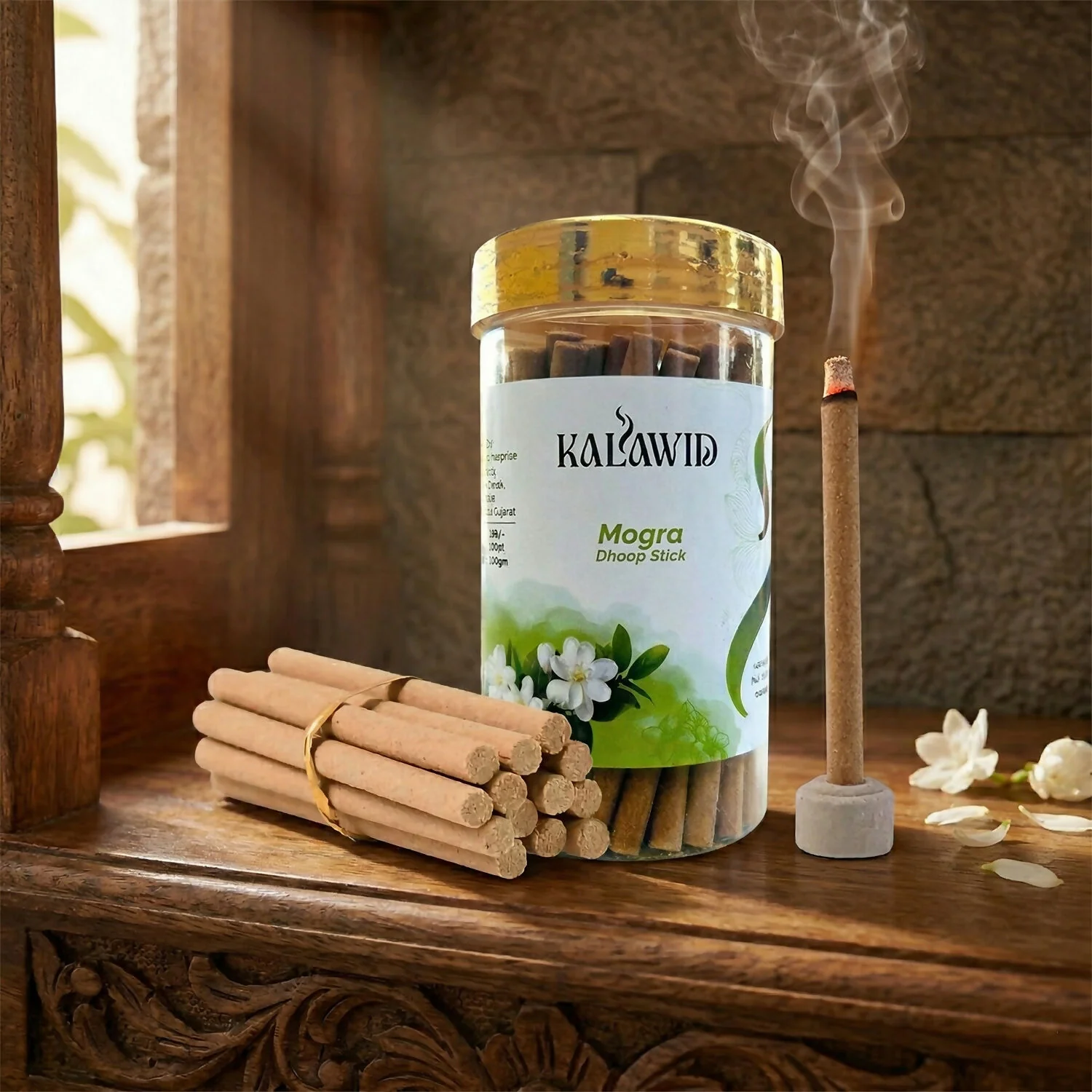 Mogra Dhoop Sticks Jar for Fresh Floral Fragrance & Daily Spiritual Use (100 Gm) - Image 3